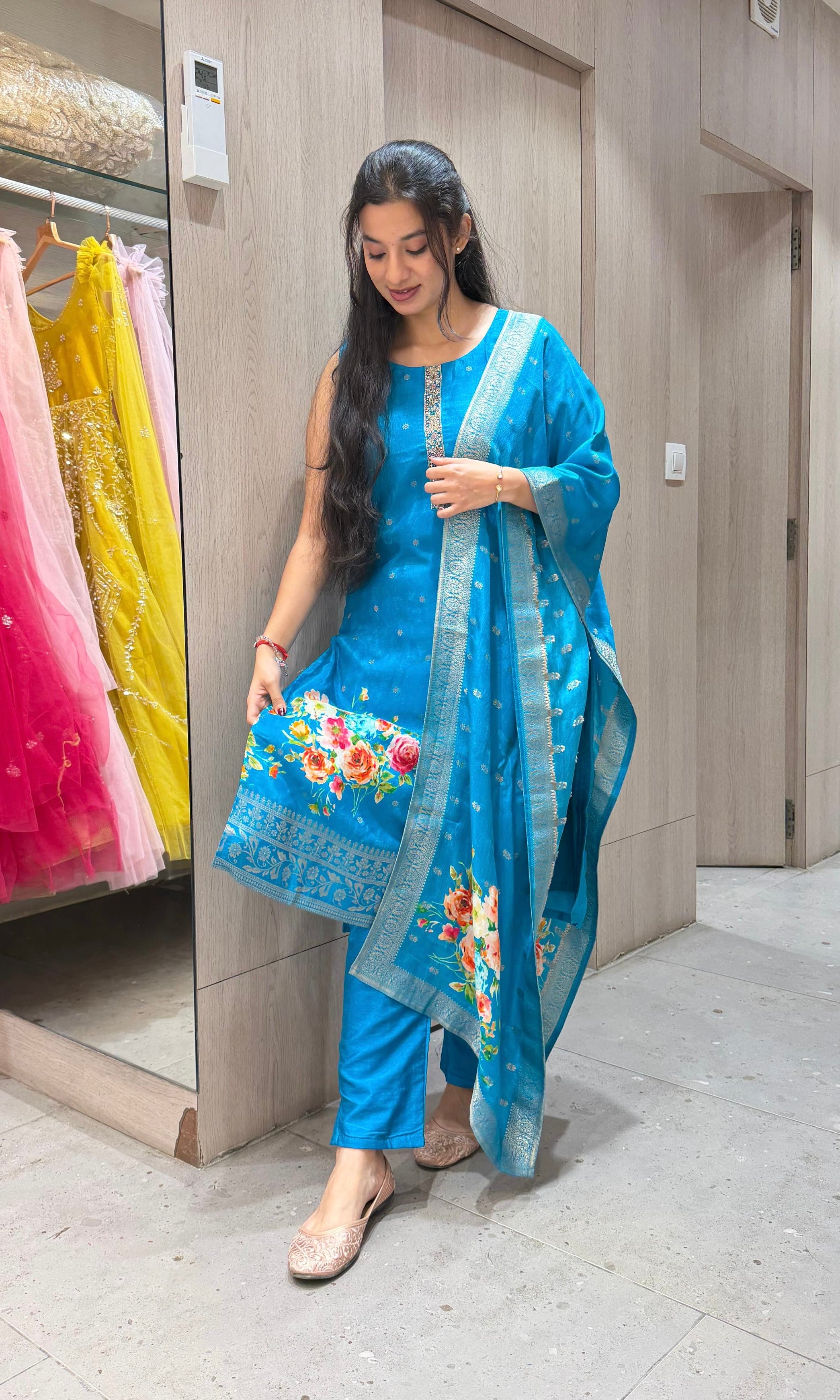 Rama blue FLORAL ETHINC kurta set