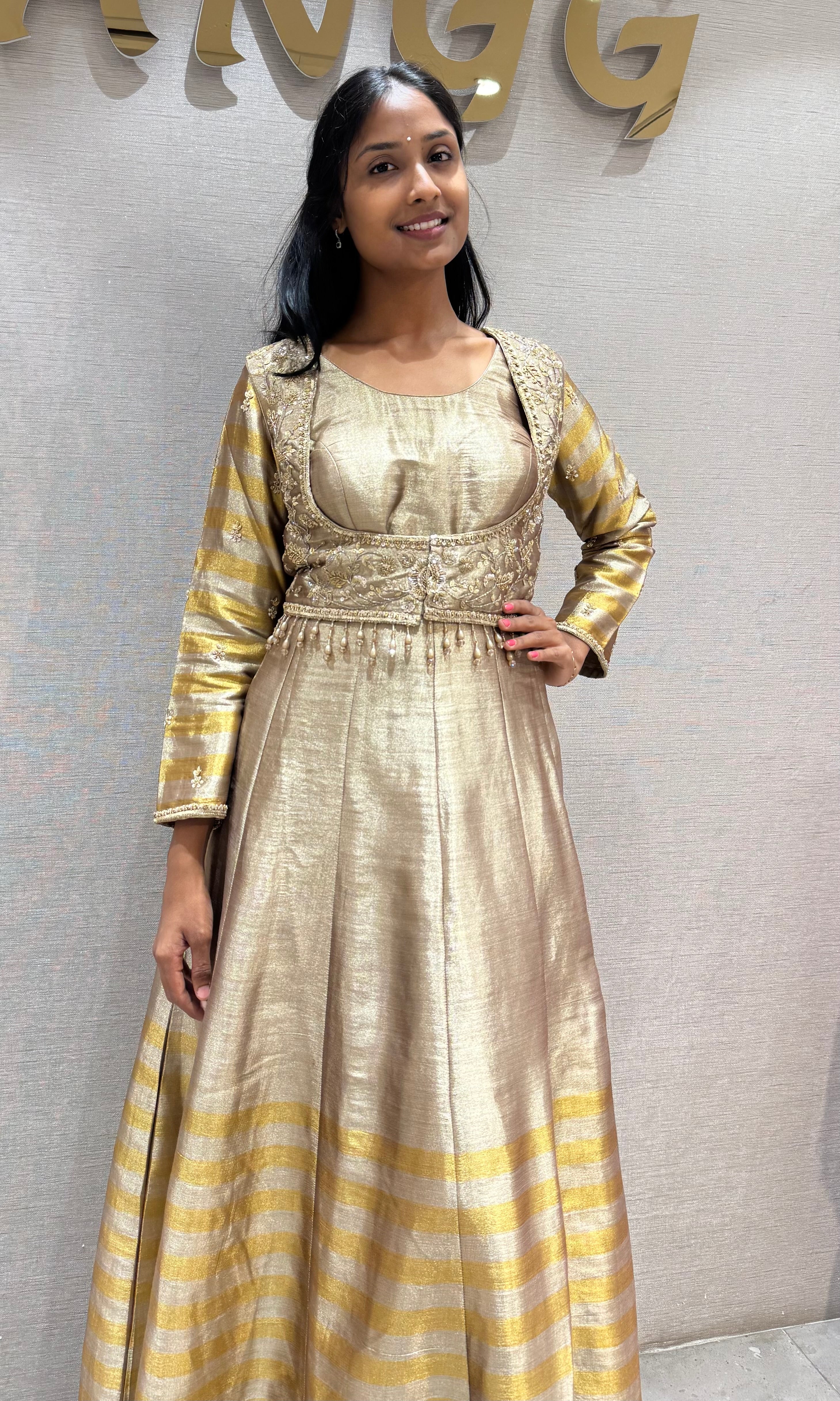 BIEGE Metallic Gold Tissue Silk Anarkali Gown