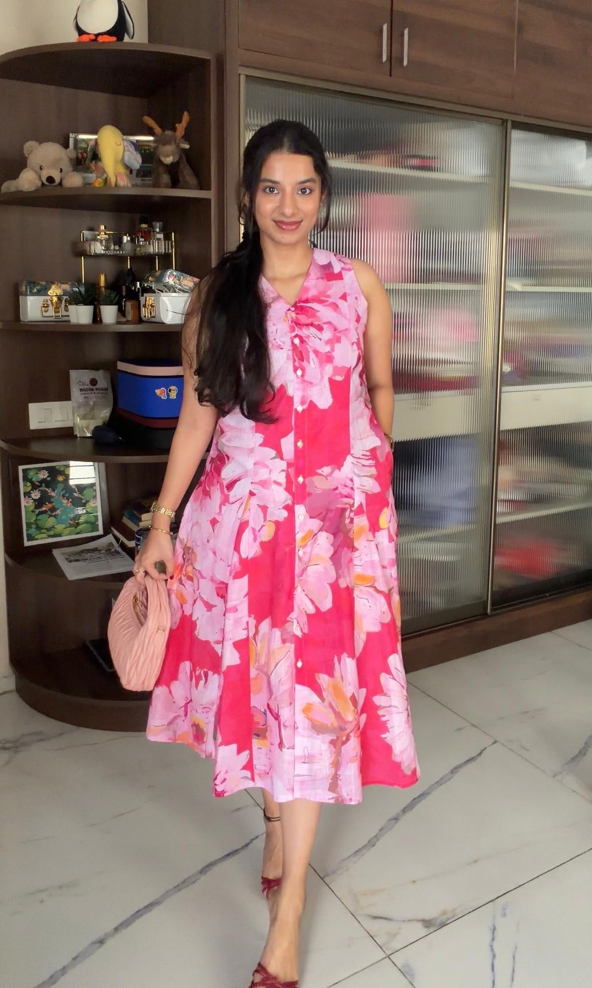 Pink a line floral dress