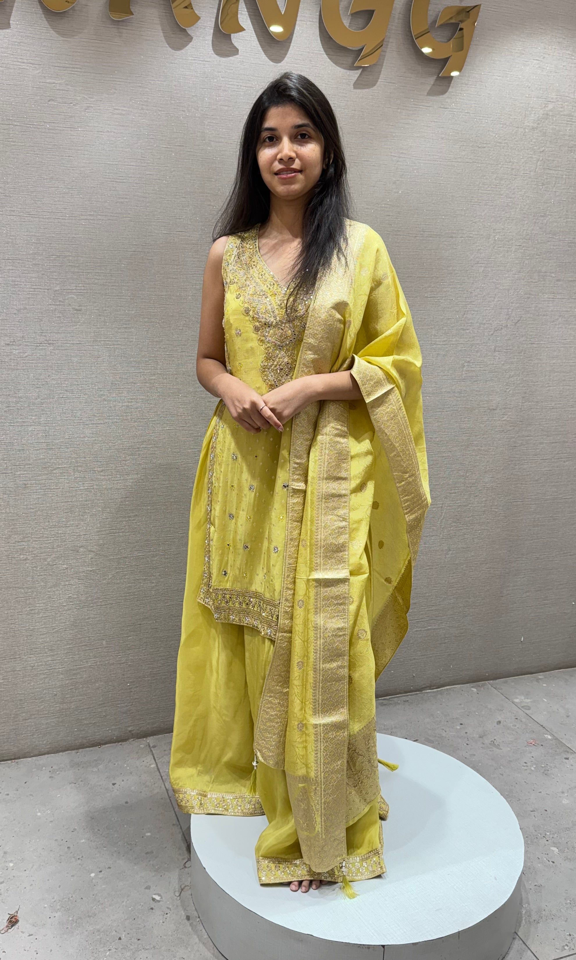 Yellow Shimmer Tissue Sharara Set