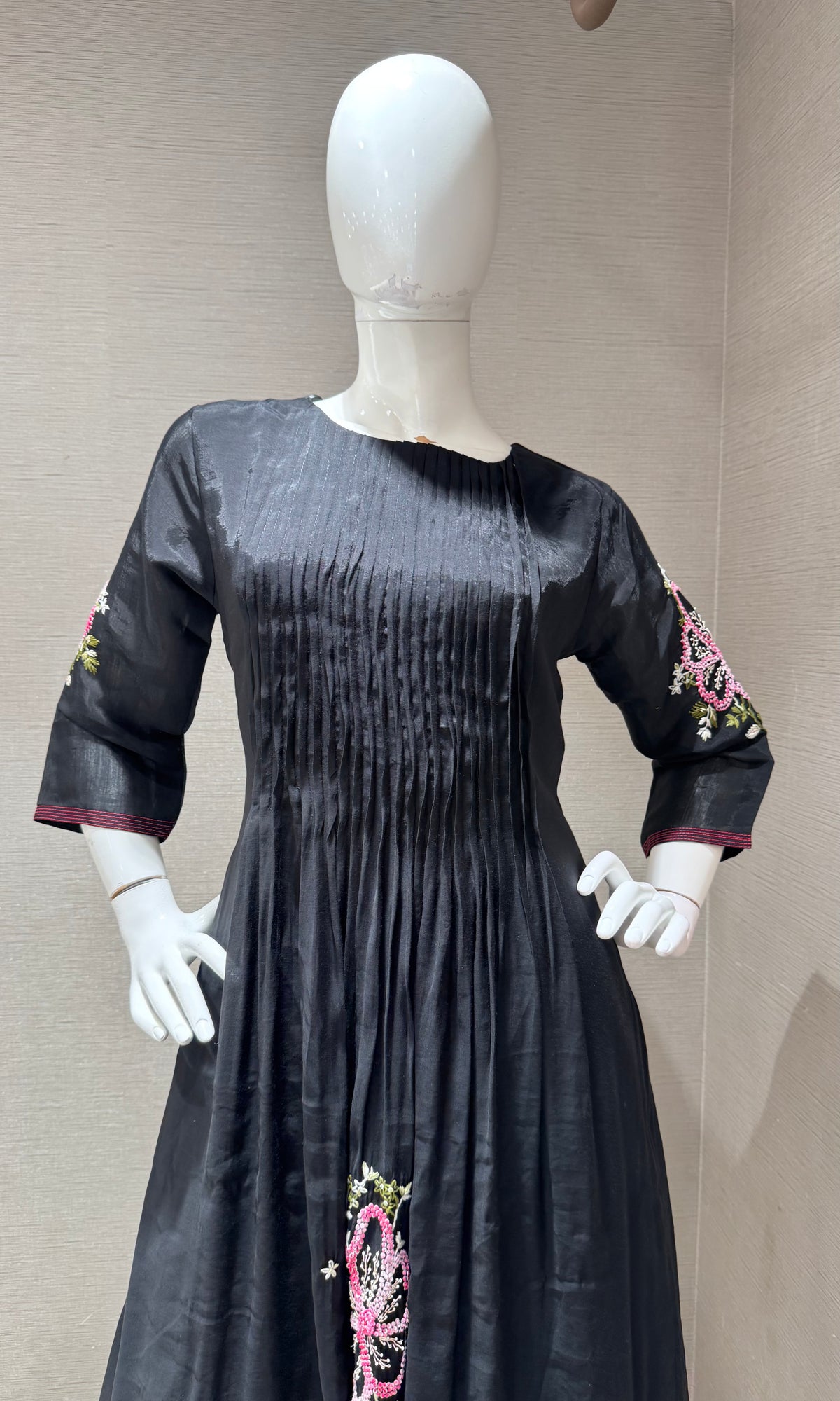 Black Mul Cotton Floral Printed Kurta set & Dupatta
