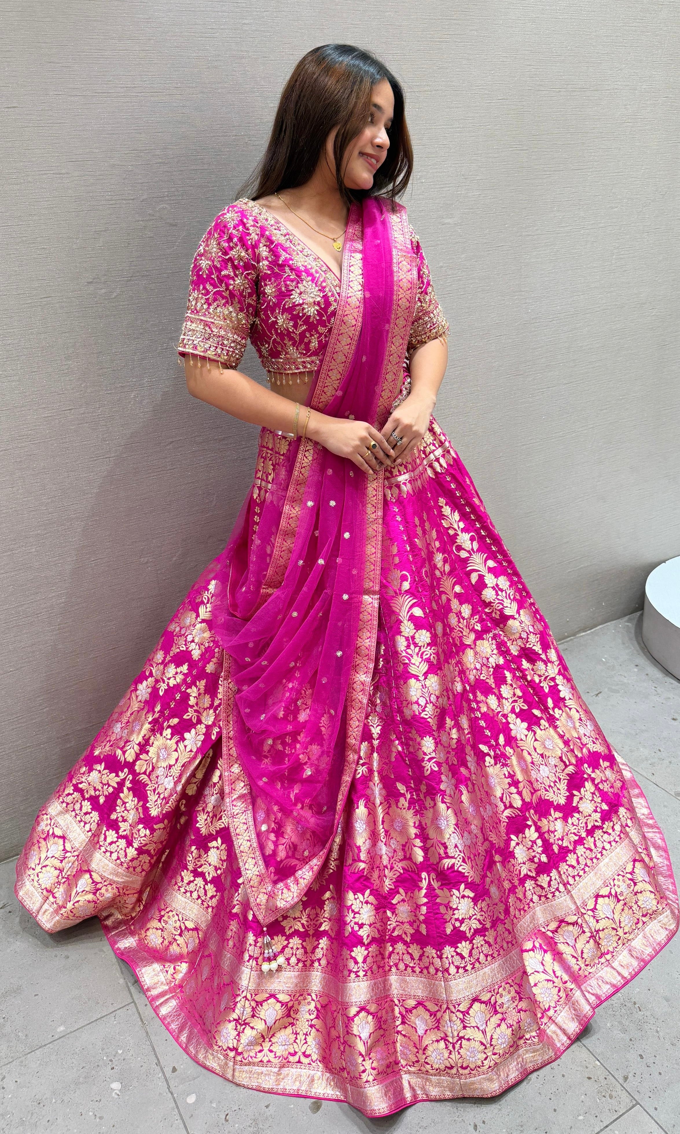 Pink Banarasi Embroidered Lehenga