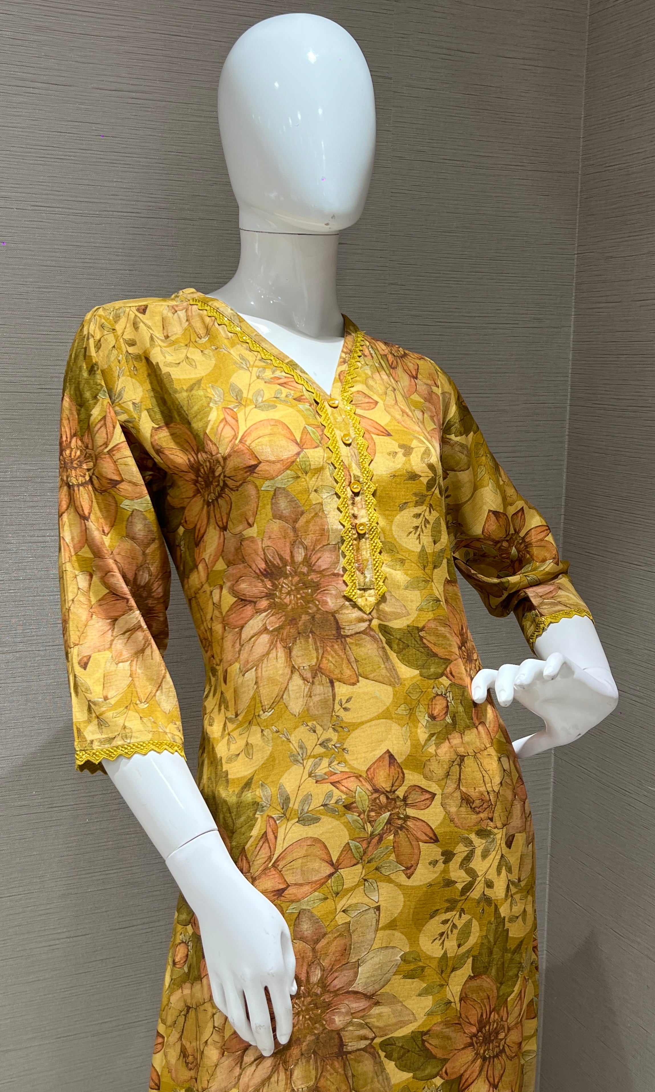 Mustard yellow floral print Kurti top