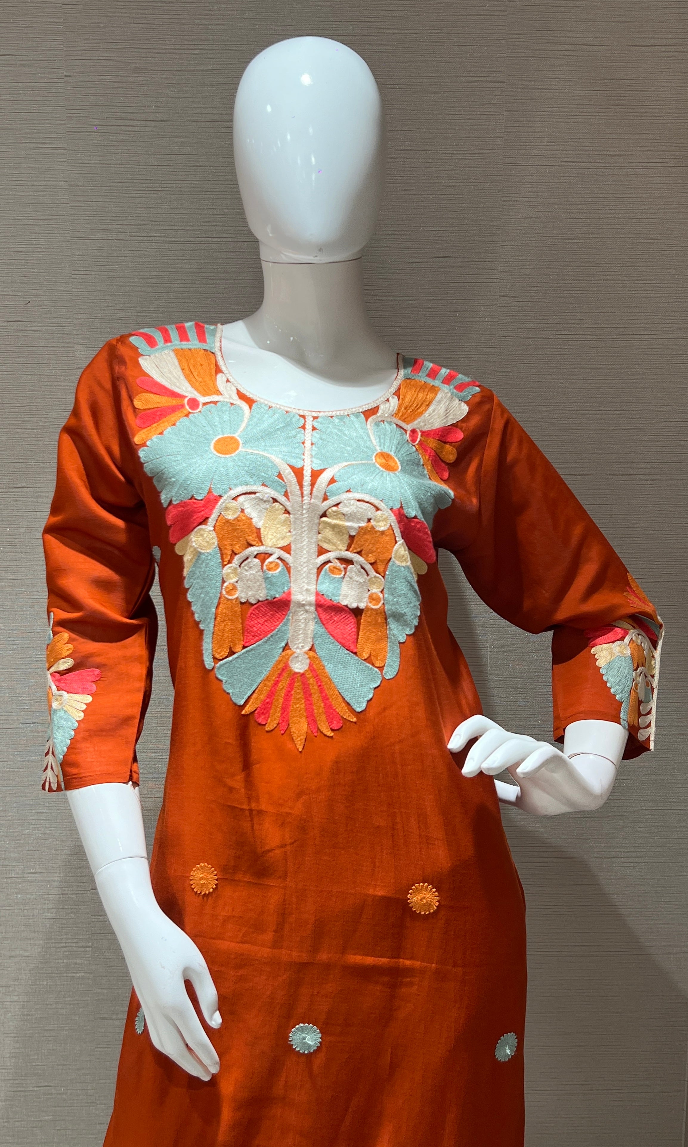 Rust orange embroidered kurta set