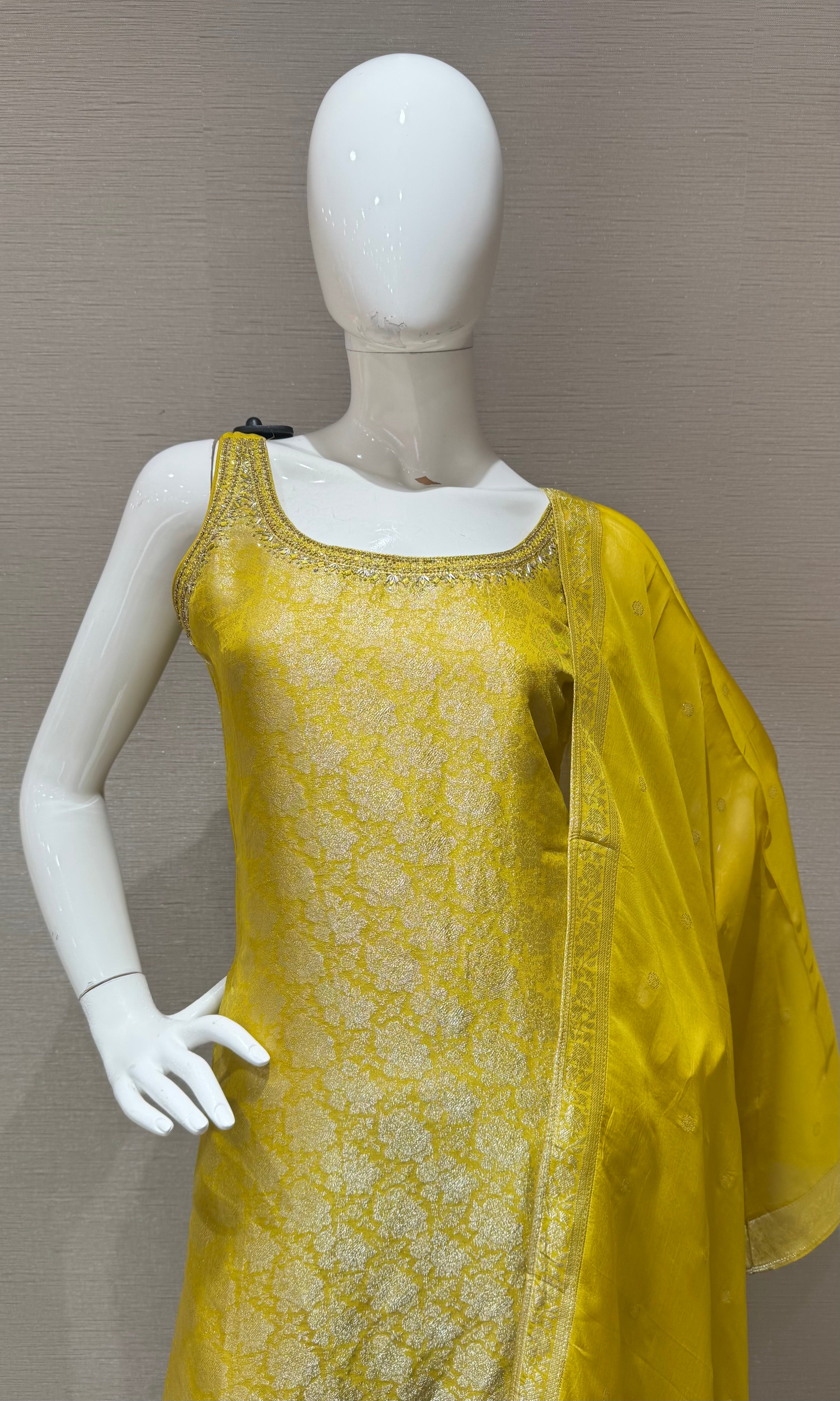 yellow banarasi Silk KURTA SET