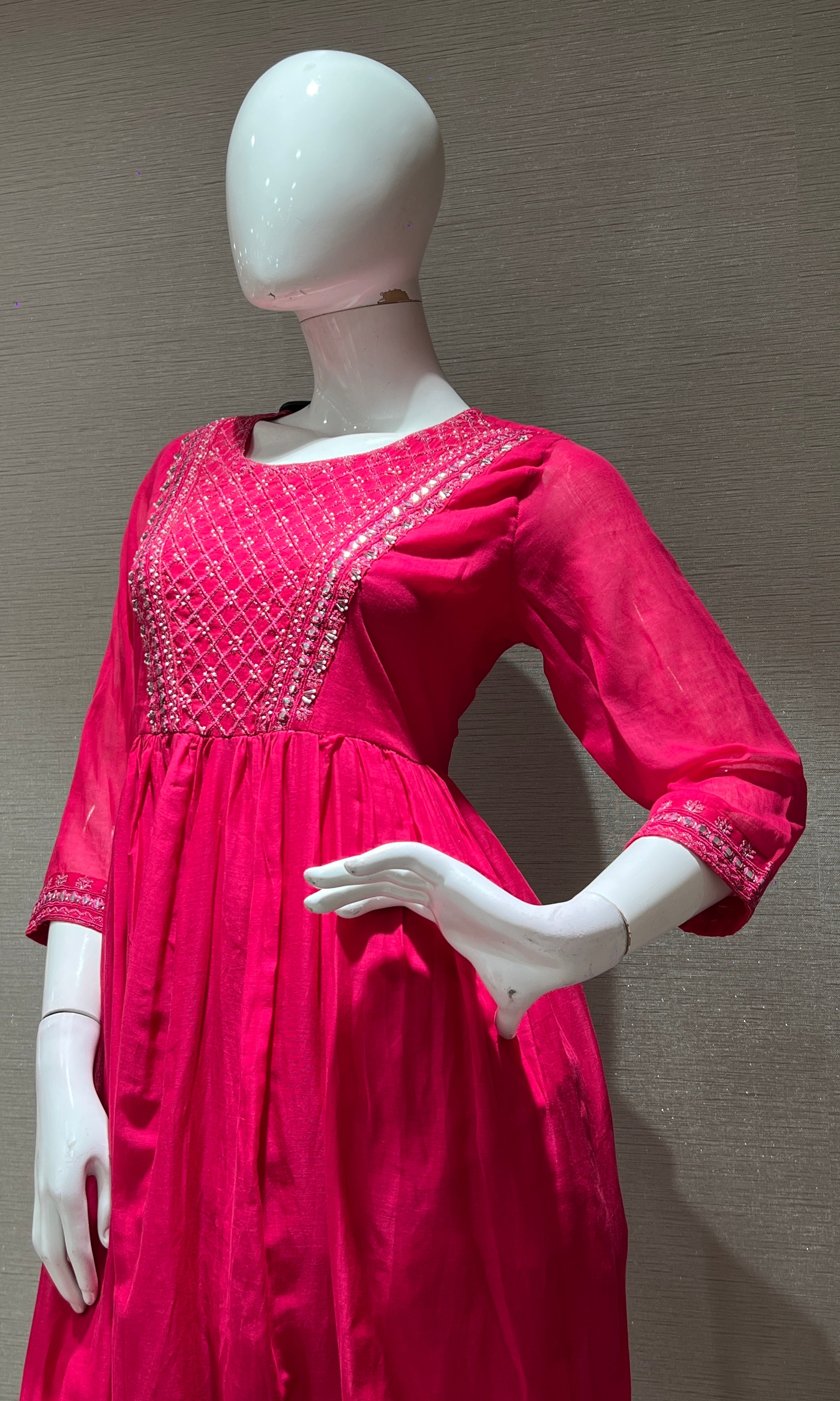 Pink EMBROIDERED MUL CHANDERI kurta set