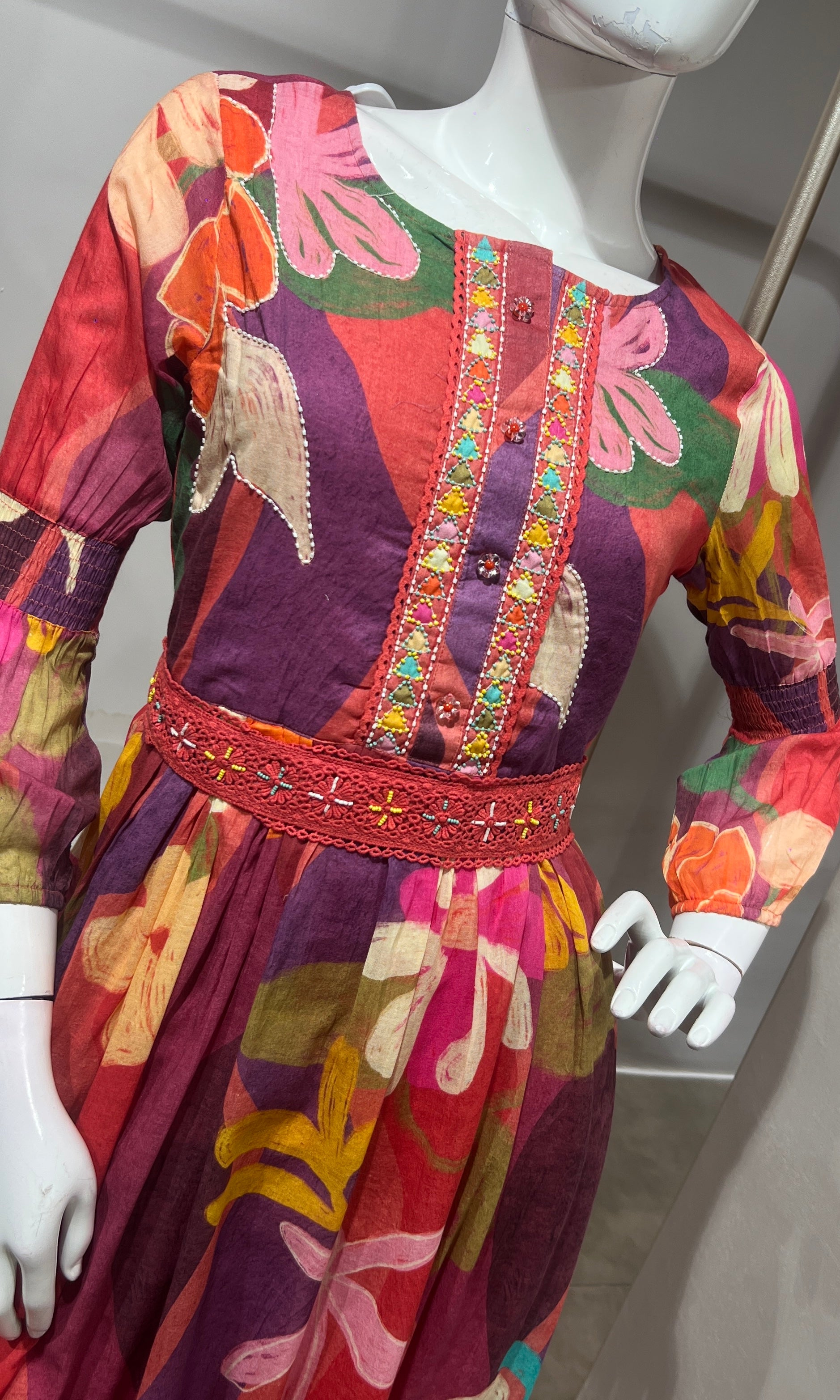 Rust Multi Abstract Print Long Sleeve Frock