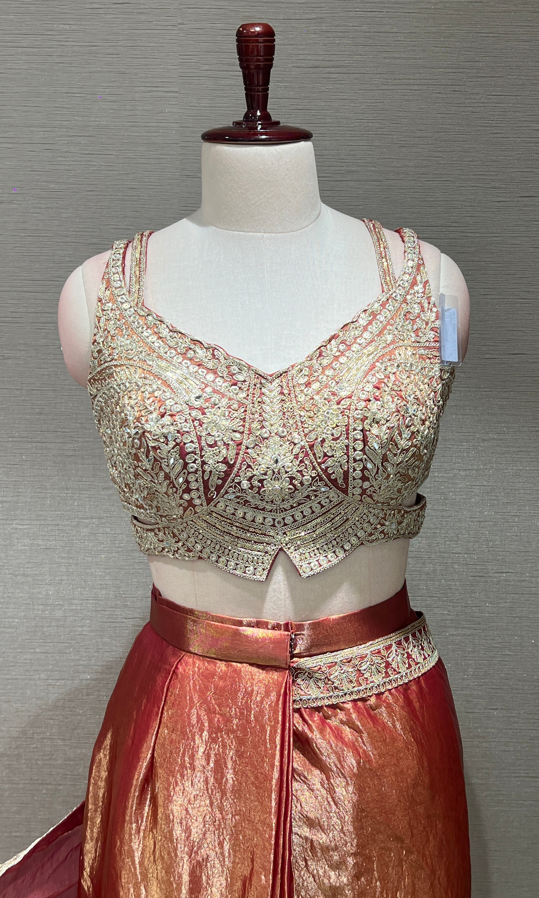 Rust Gold Drape SAREE WITH CORSET BLOUSE