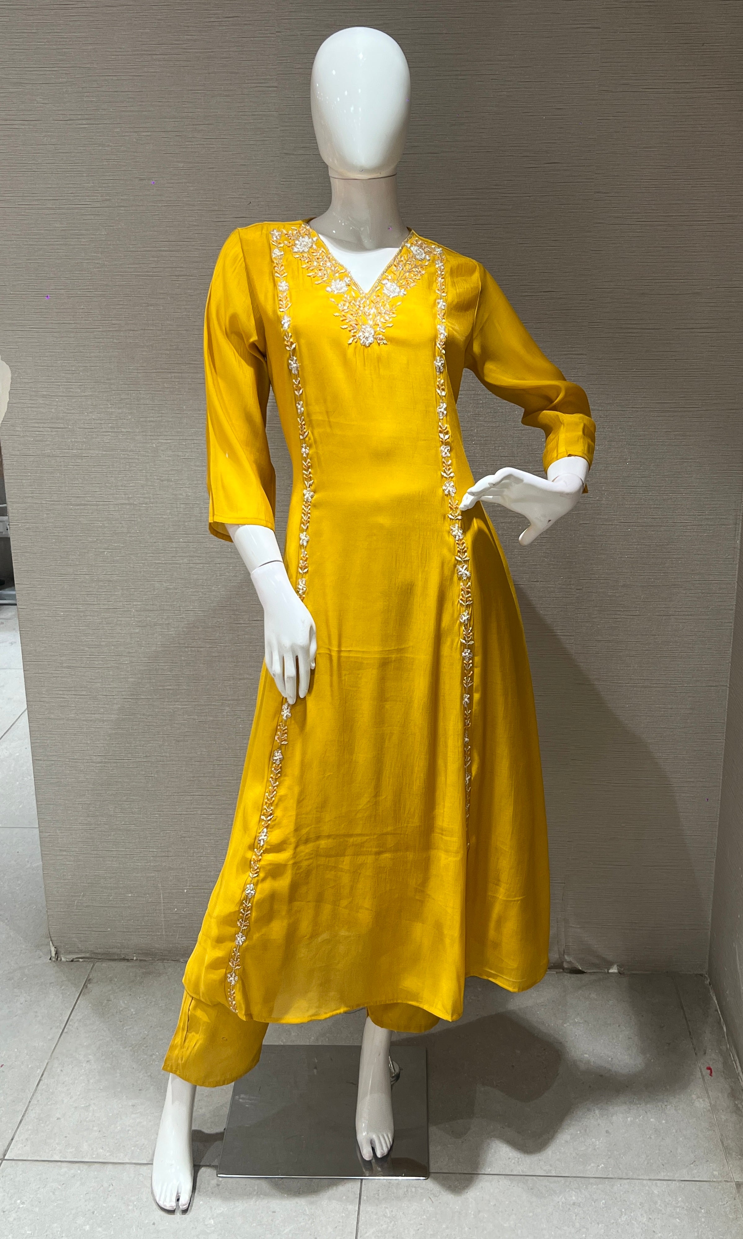 Mustard yellow EMBROIDERED kurta set