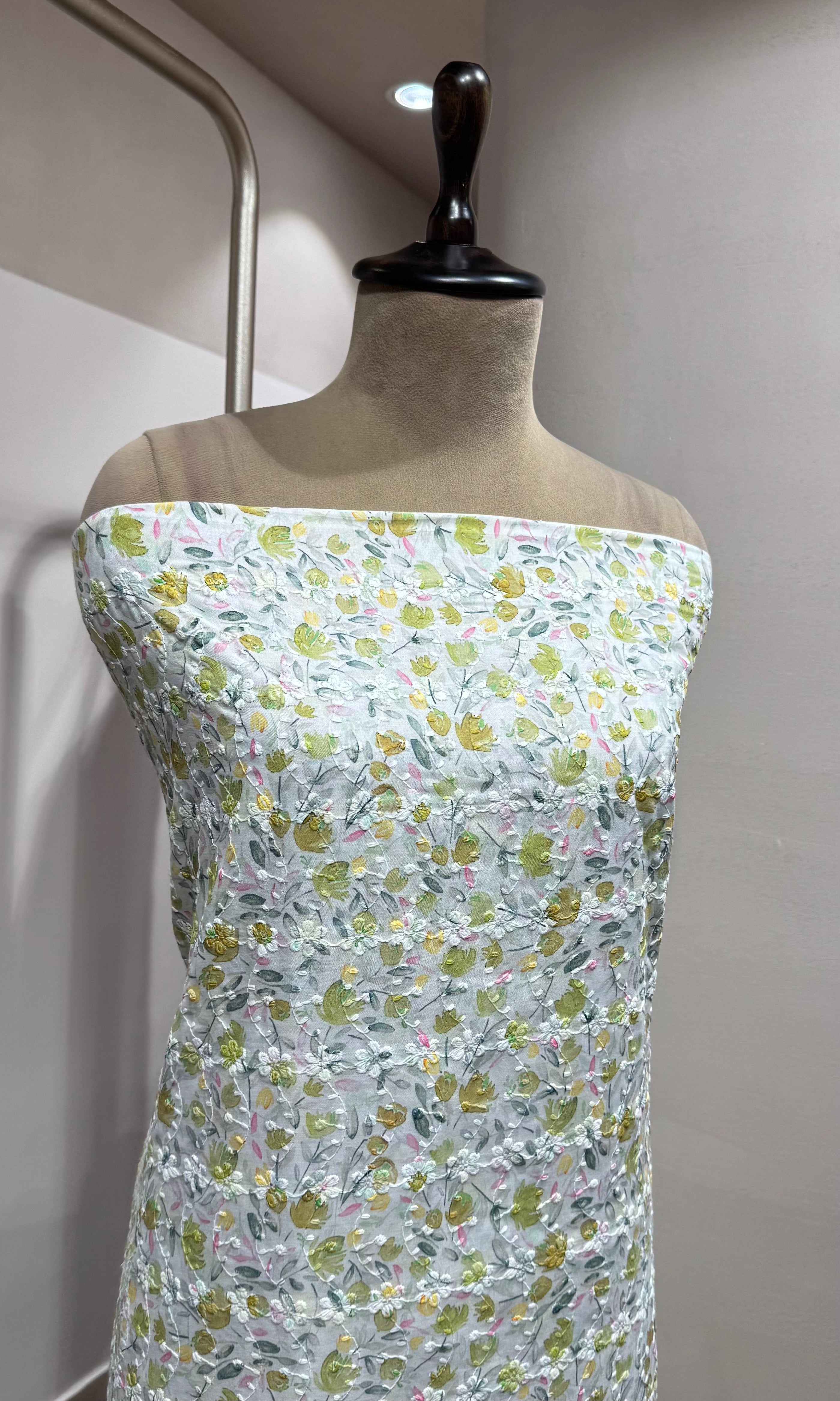 Green Floral Chikankari Dress Material