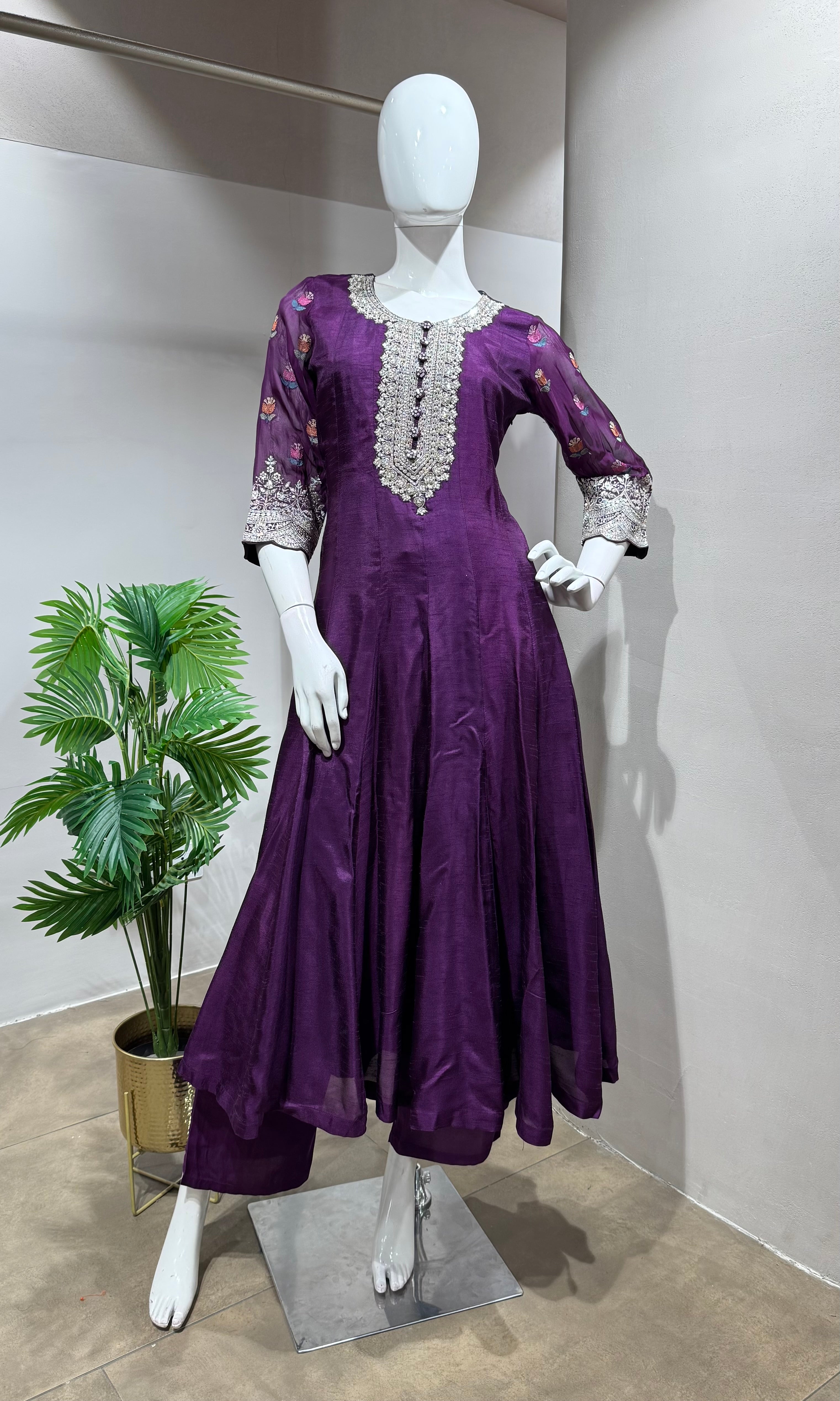 Royal Purple Embroidered Anarkali Set