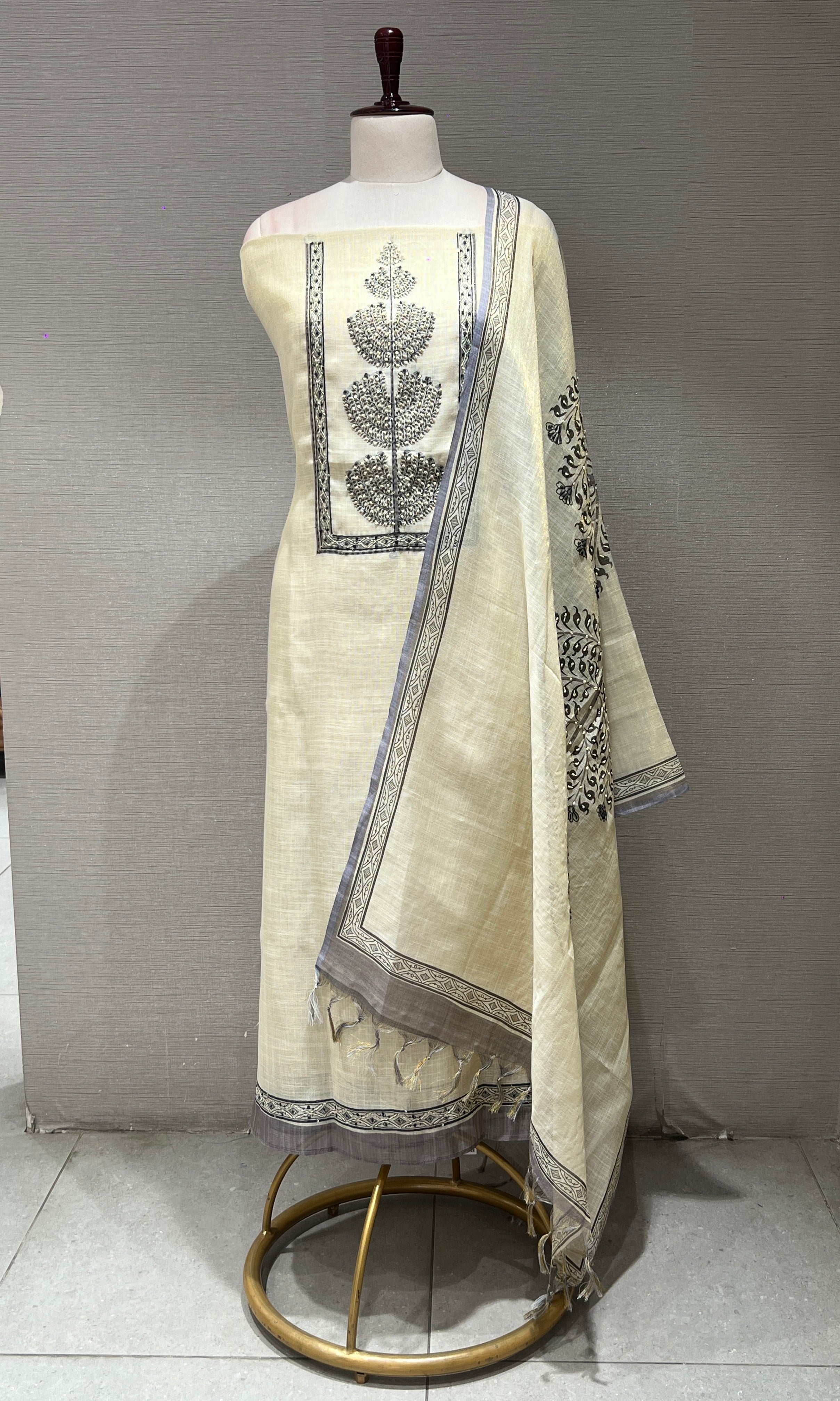 Grey FLORAL dress material