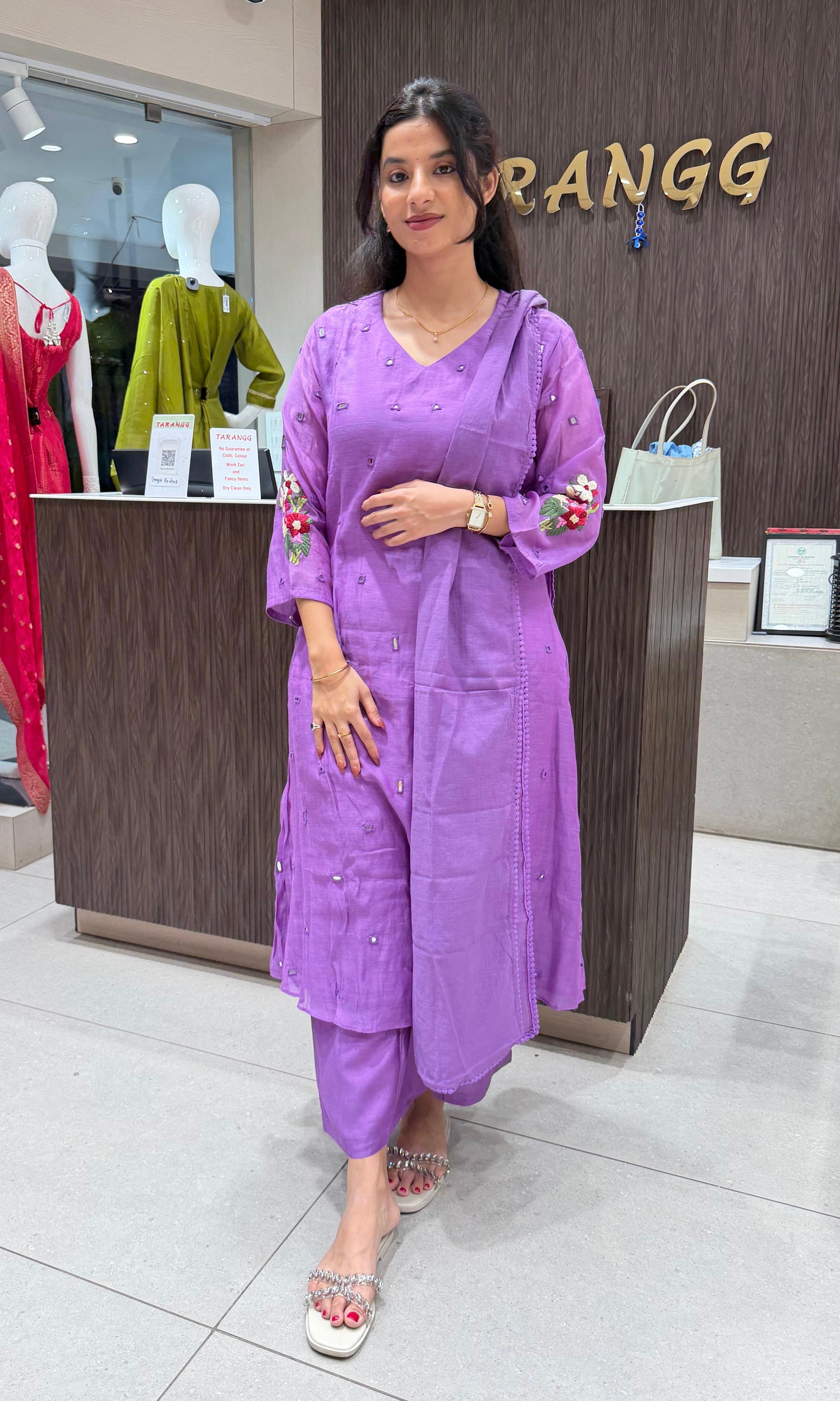 Purple Muslin Chikankari kurta set