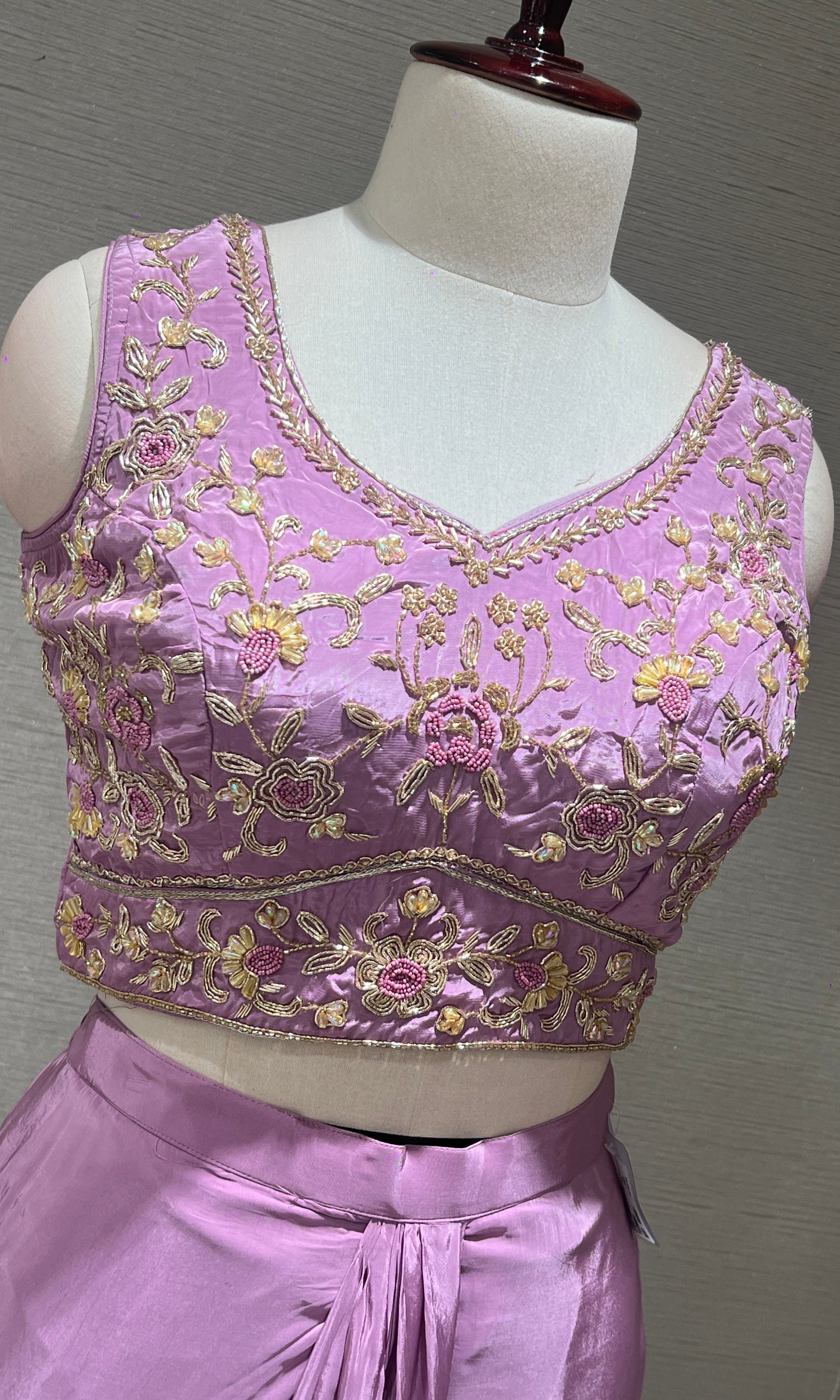 Lilac cape skirt with embroidered indo western dress