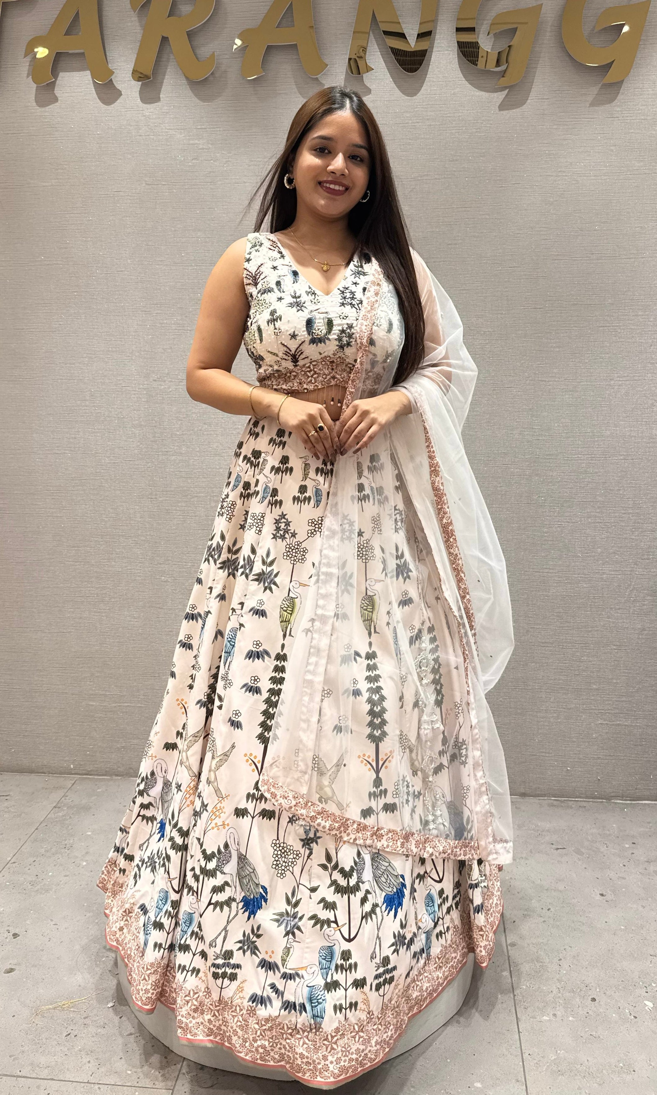 Half white Lehenga