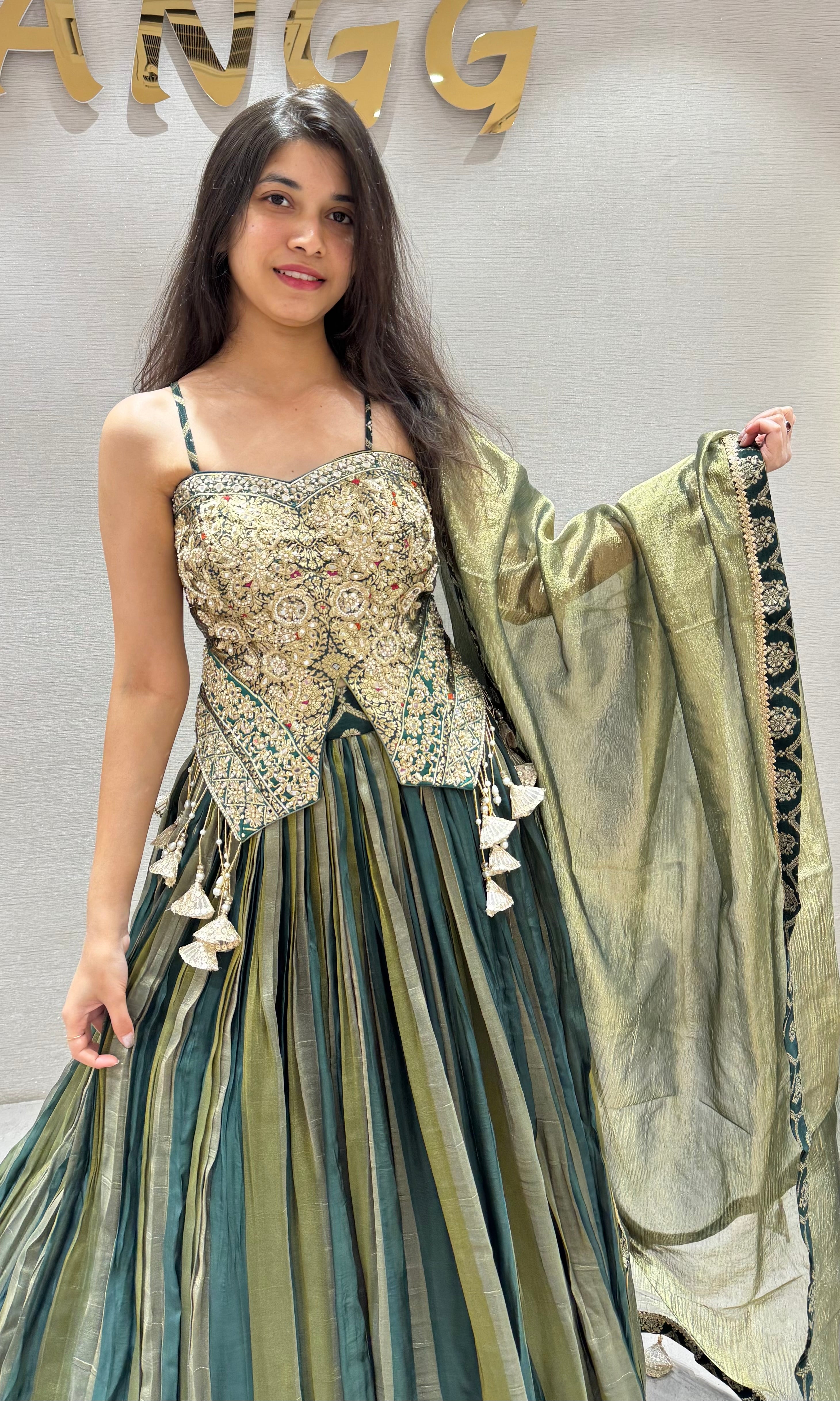 Green CORSET EMBROIDERED LEHENGA