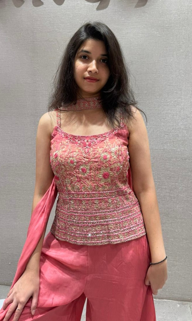 Blush PINK Bloom Embroidered Palazzo Set