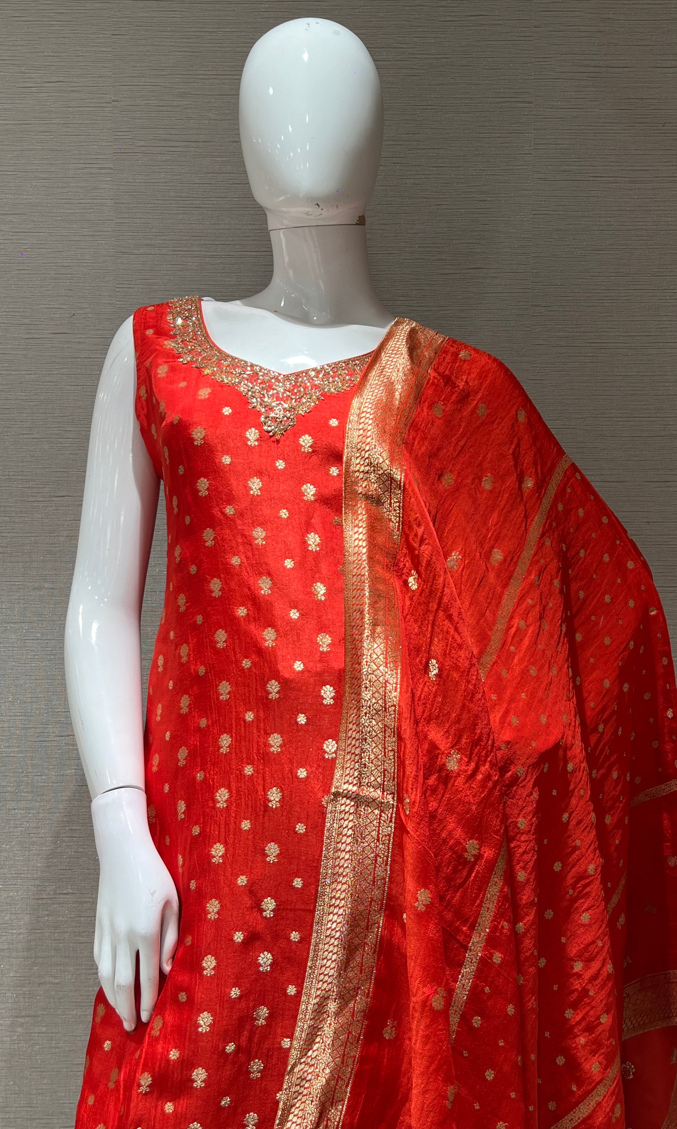 Orange golden kurta set