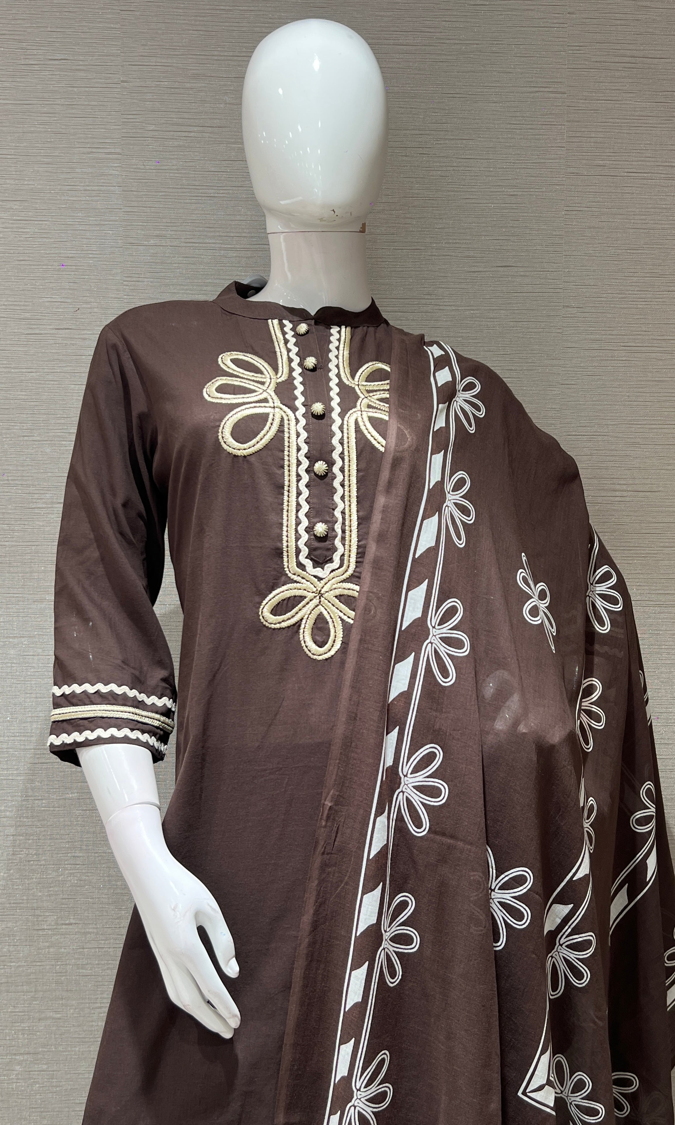Brown FLORAL KURTA SET WITH PALAZZO PANTS