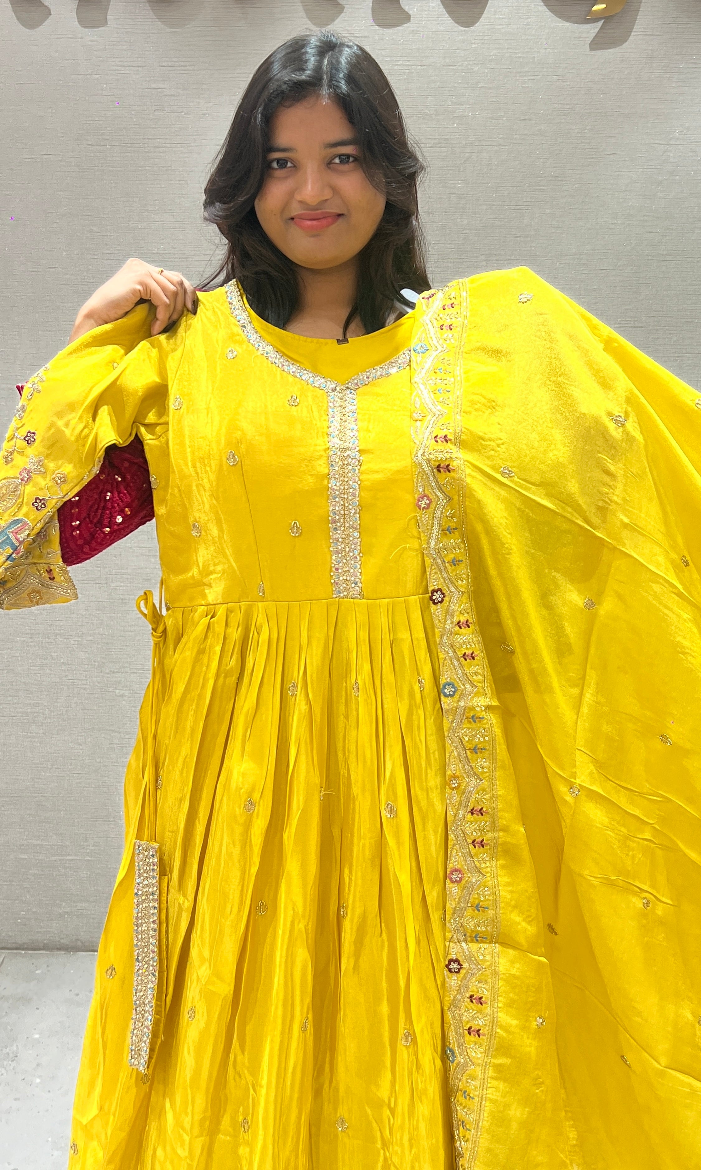 Yellow Embroidered Long Anarkali Gown