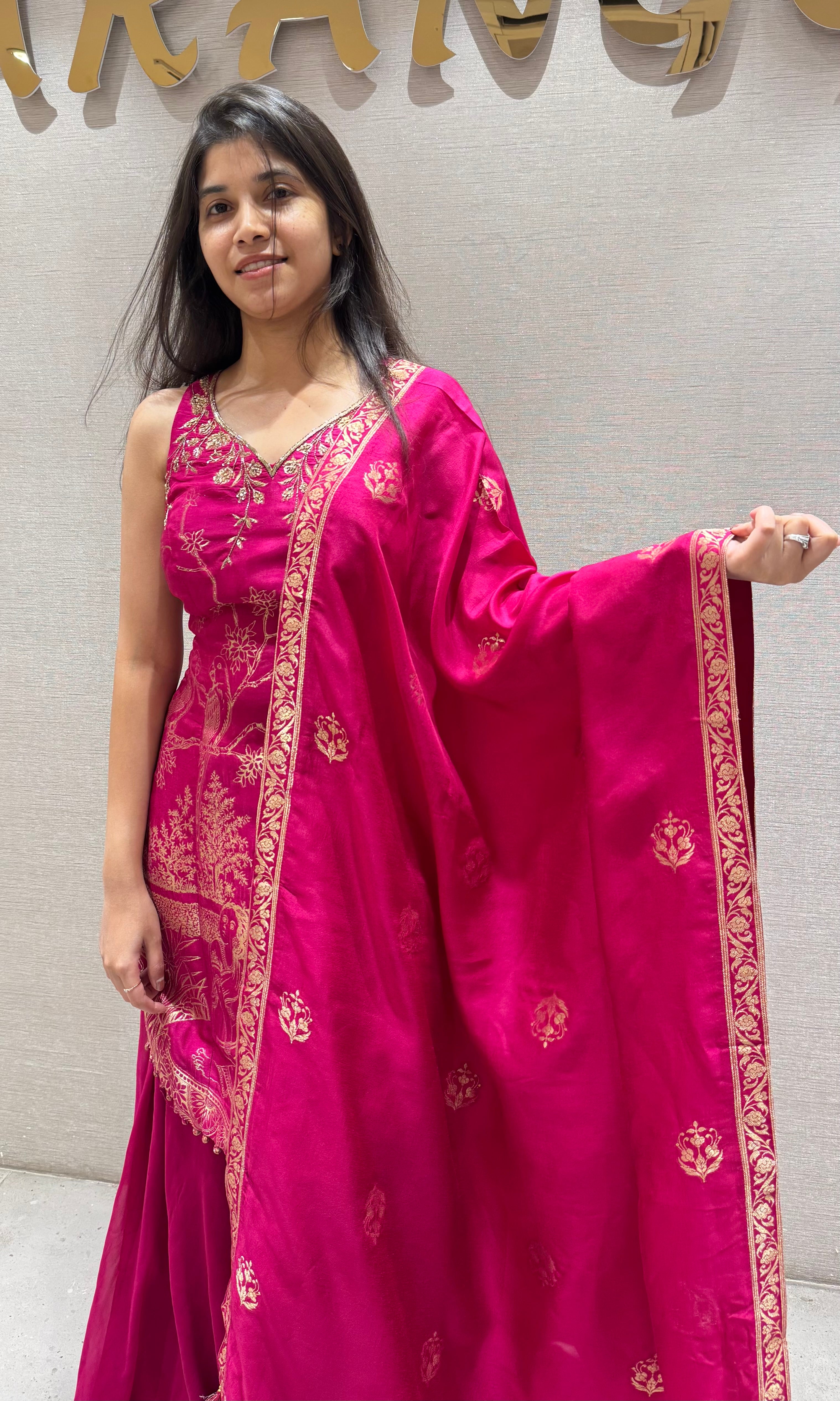 PINK Embroidered Chinon Sharara Set