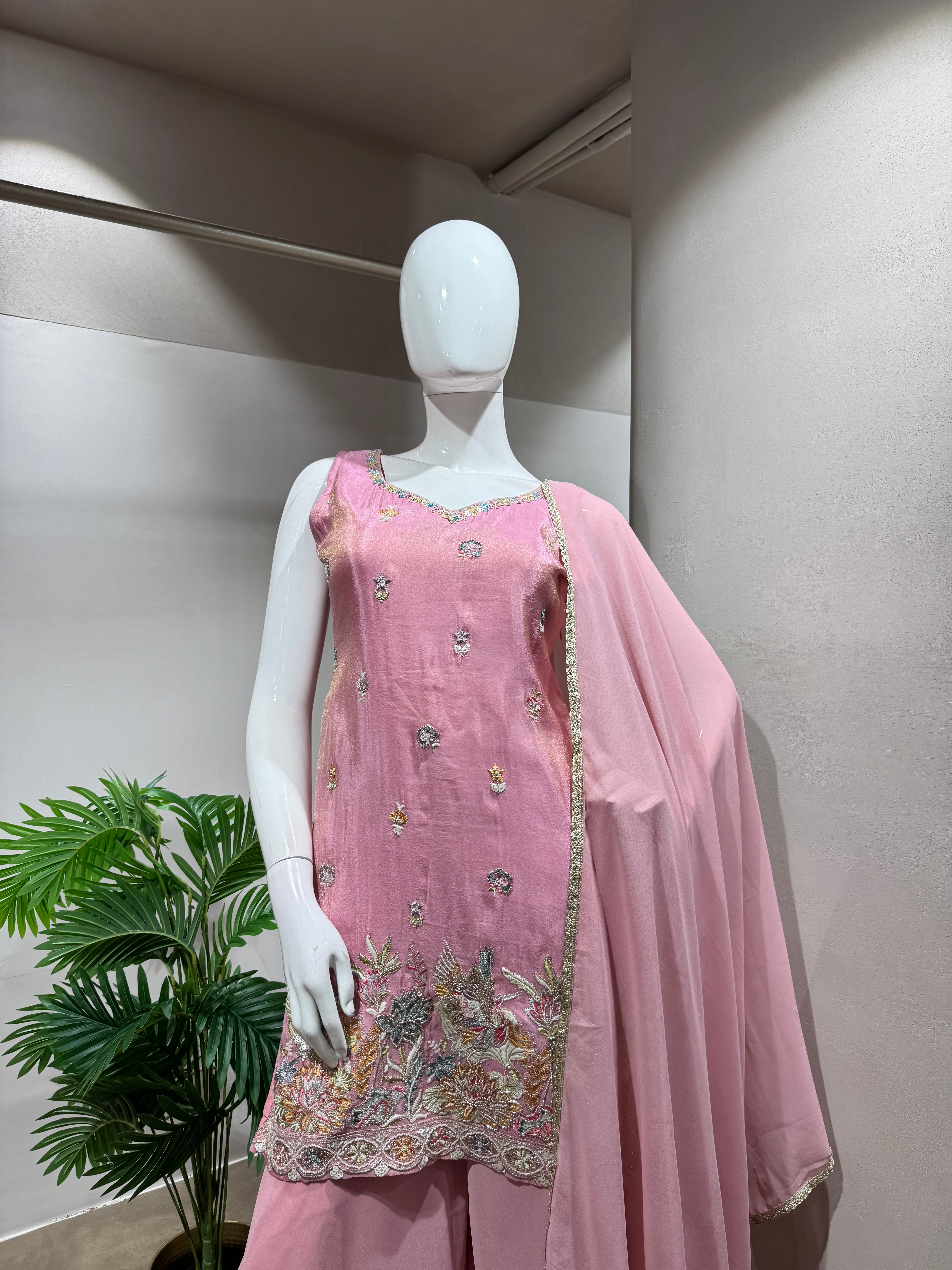 BABY PINK Georgette Sharara set