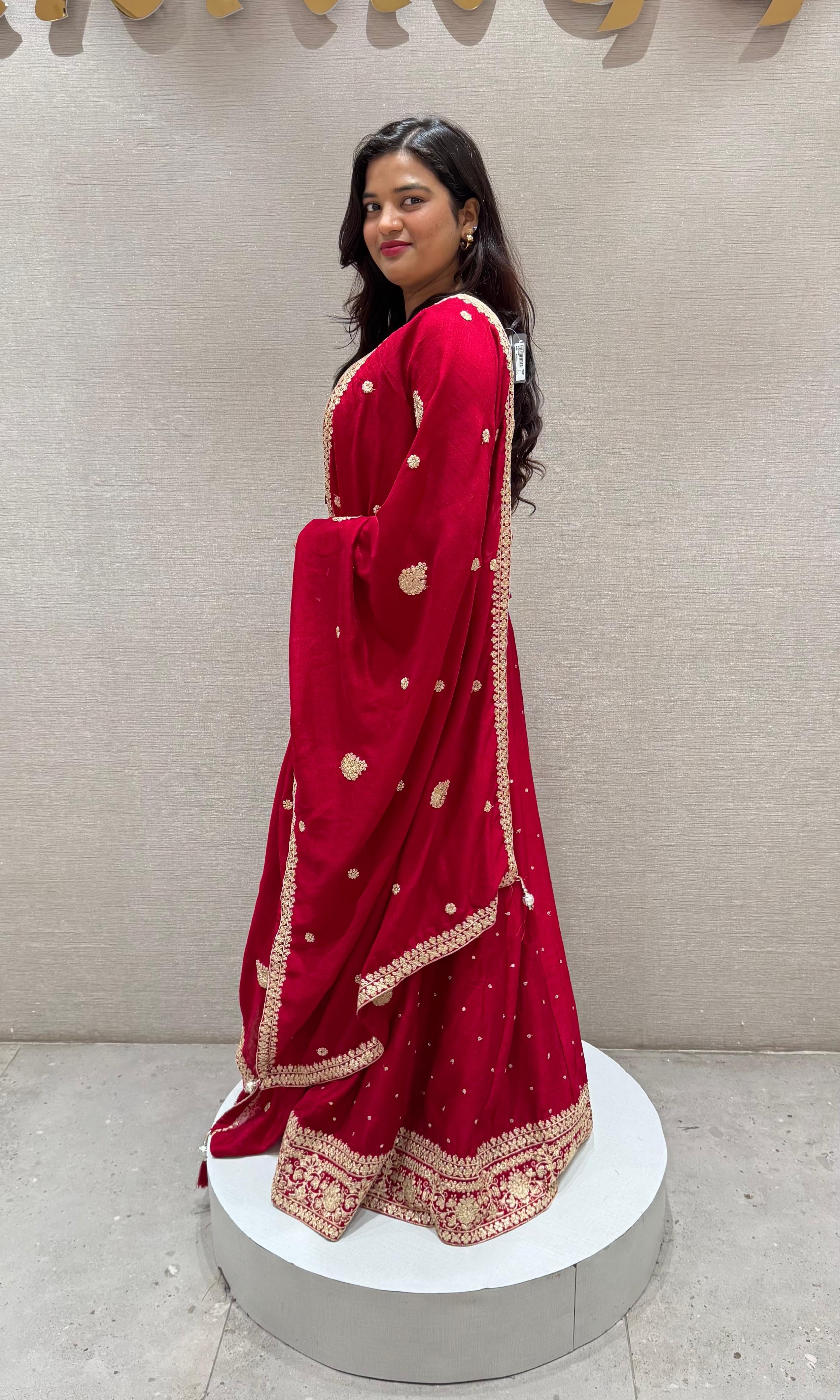 Rani pink golden embroidered Lehenga