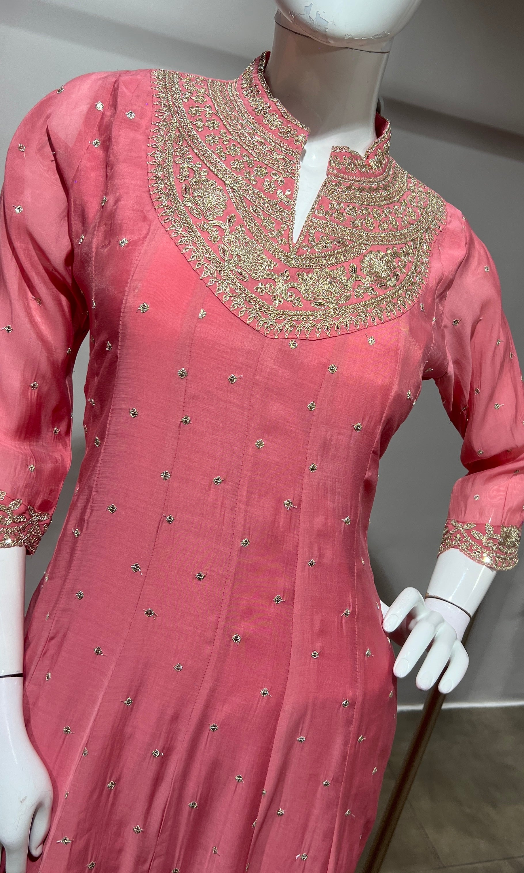 blush pink Silk Anarkali Suit Set with Scallop Dupatta
