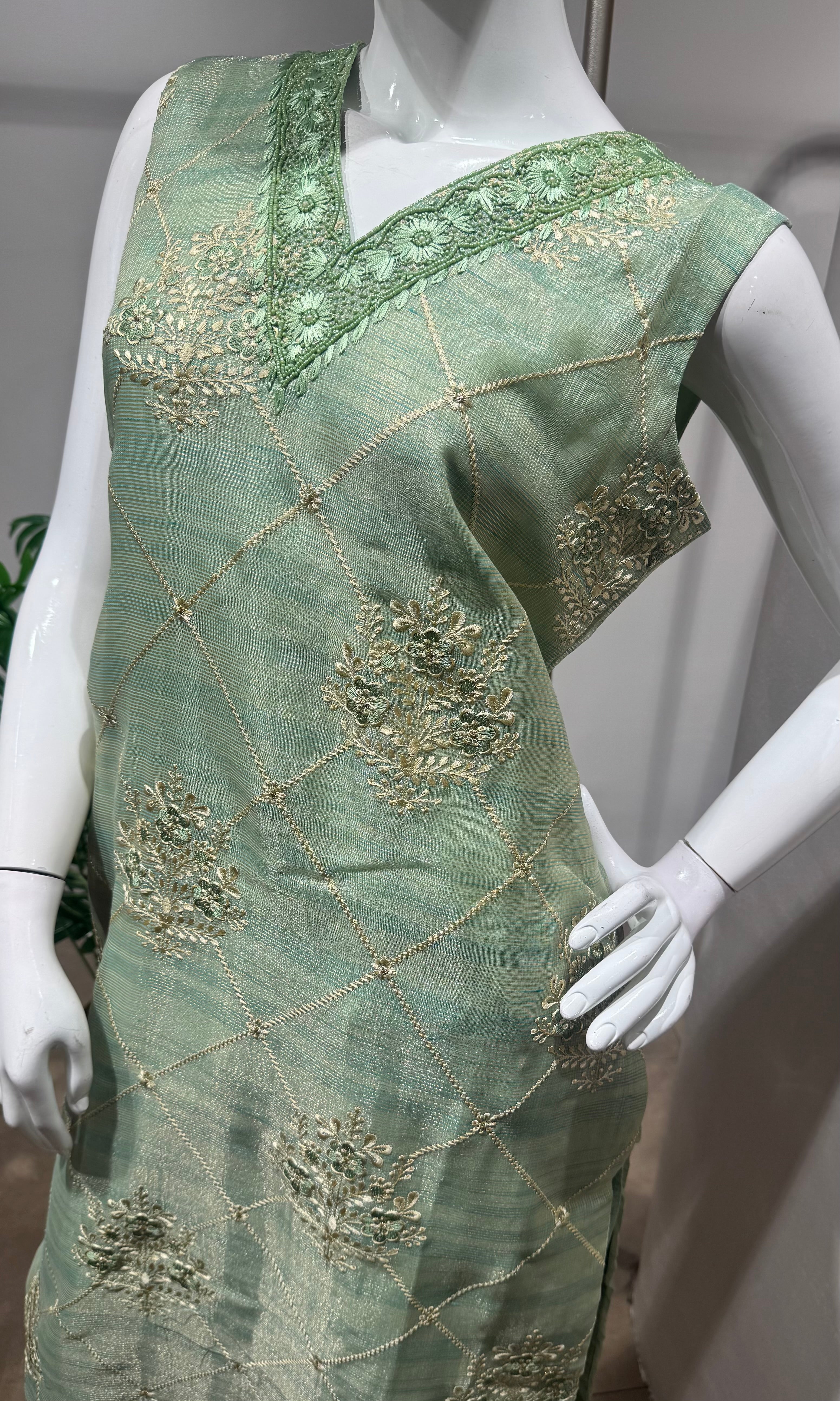pista Green Embroidered Kurta Set
