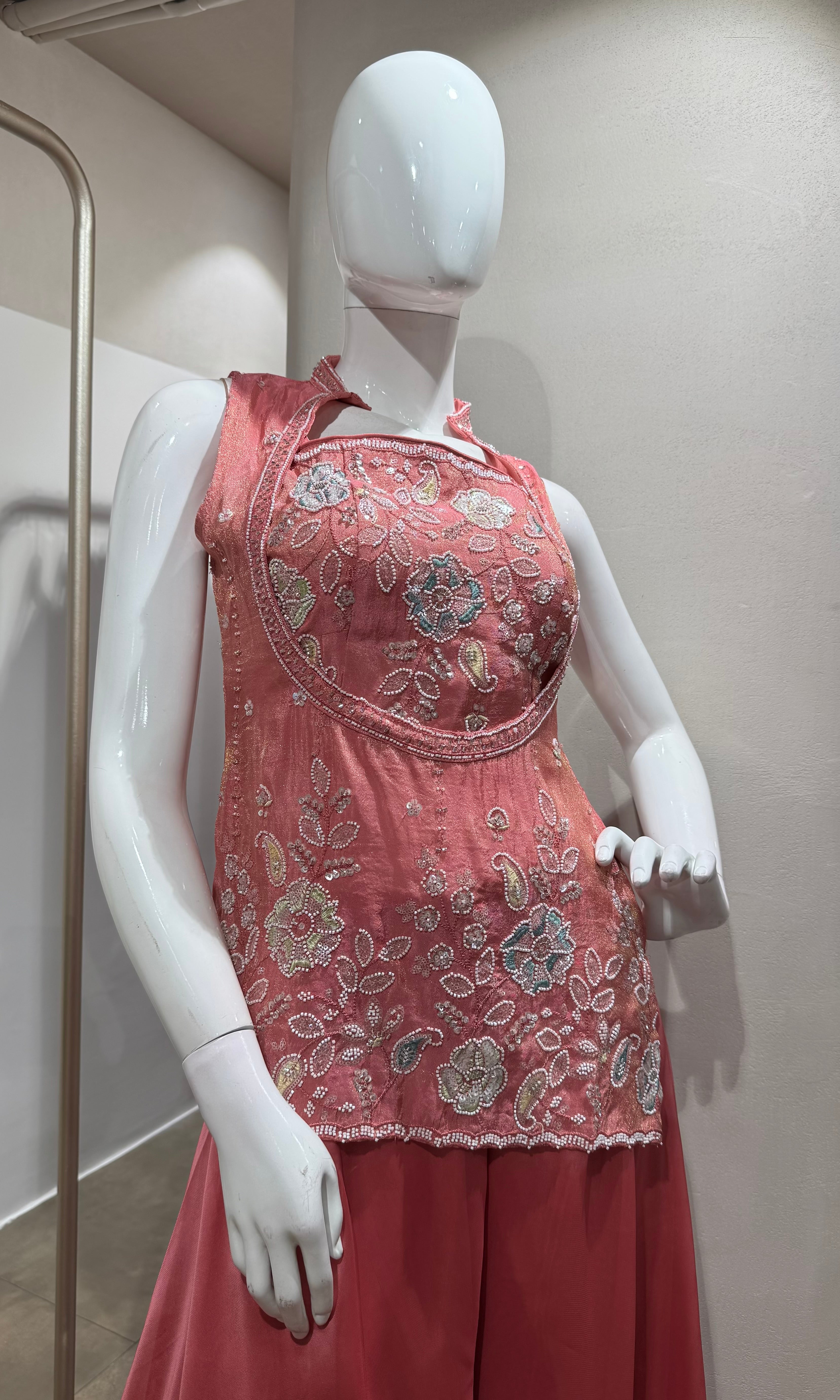 Pink Embroidered Peplum & Palazzo Set
