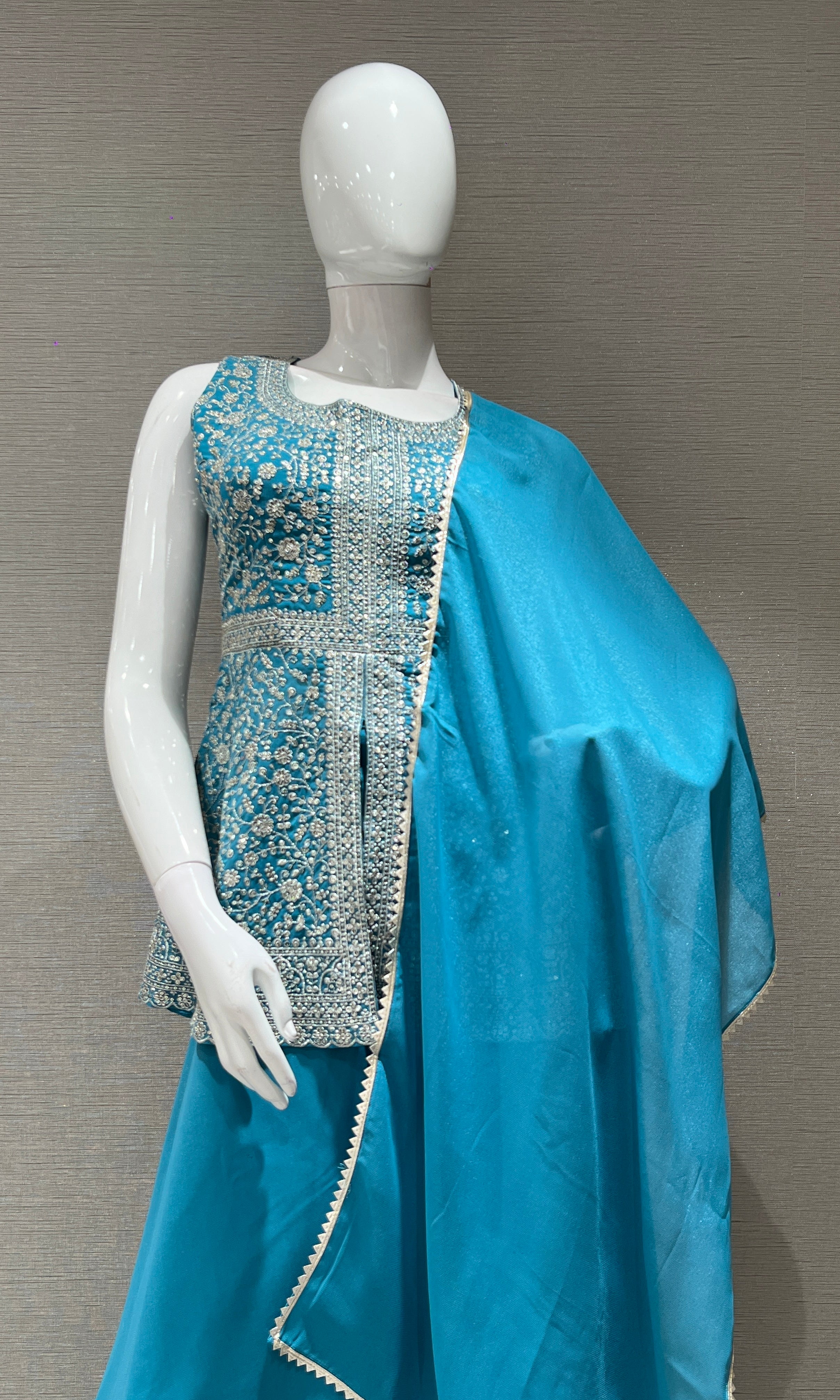 Blue EMBROIDERED PEPLUM PALAZZO