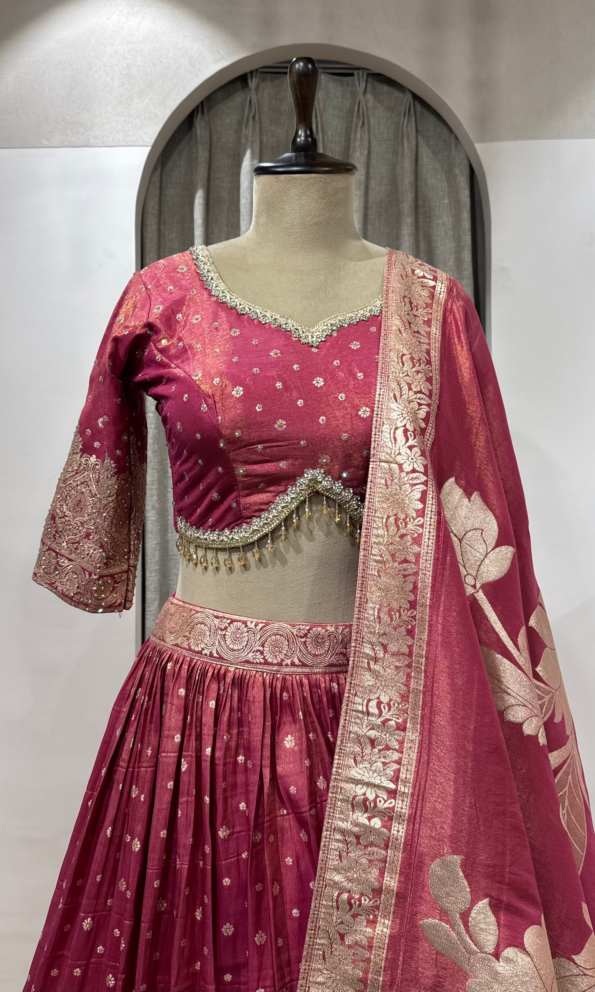 Pink Banarasi Lehenga Set with dupatta