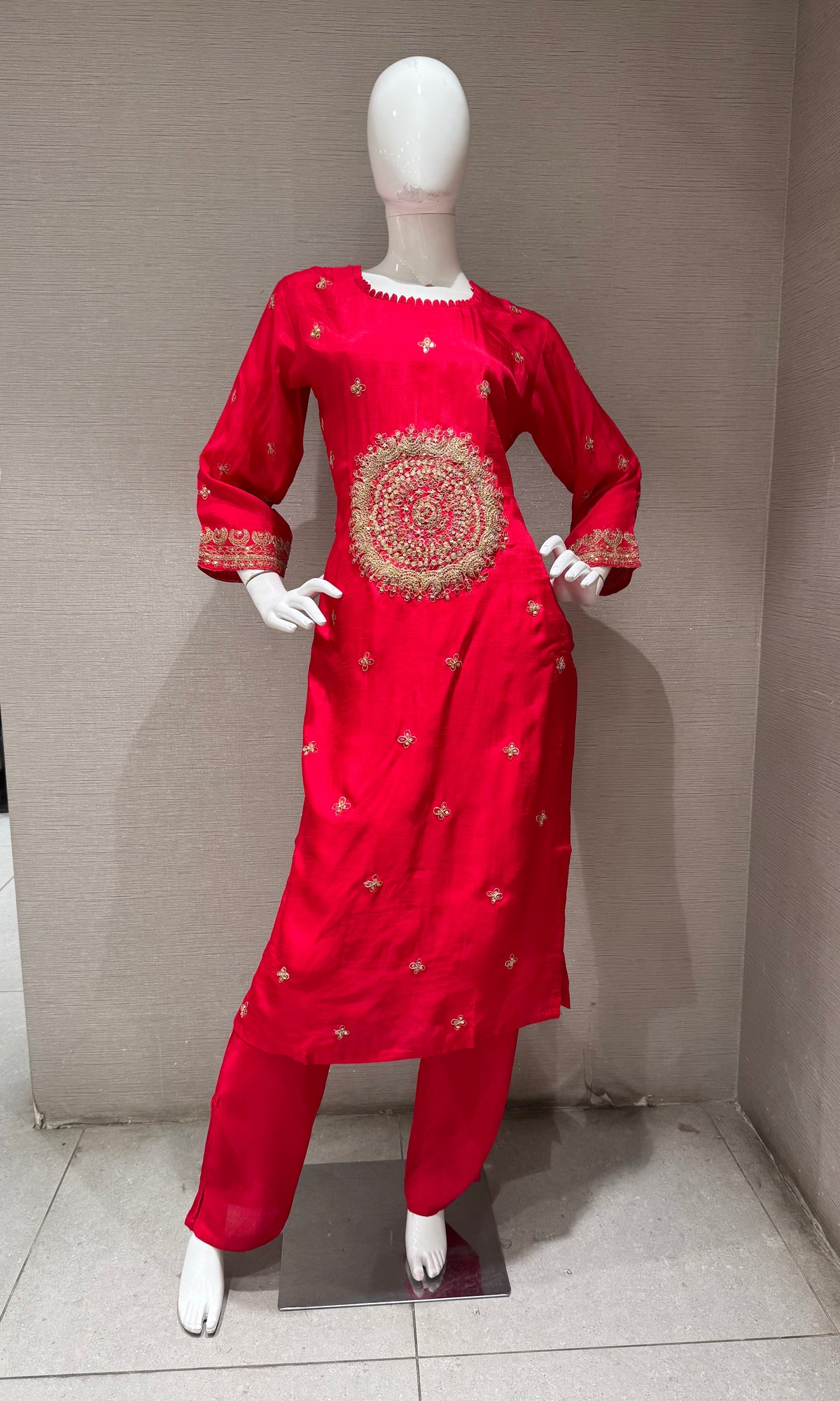 Red Elegance silk Kurta Set with Striped Dupatta