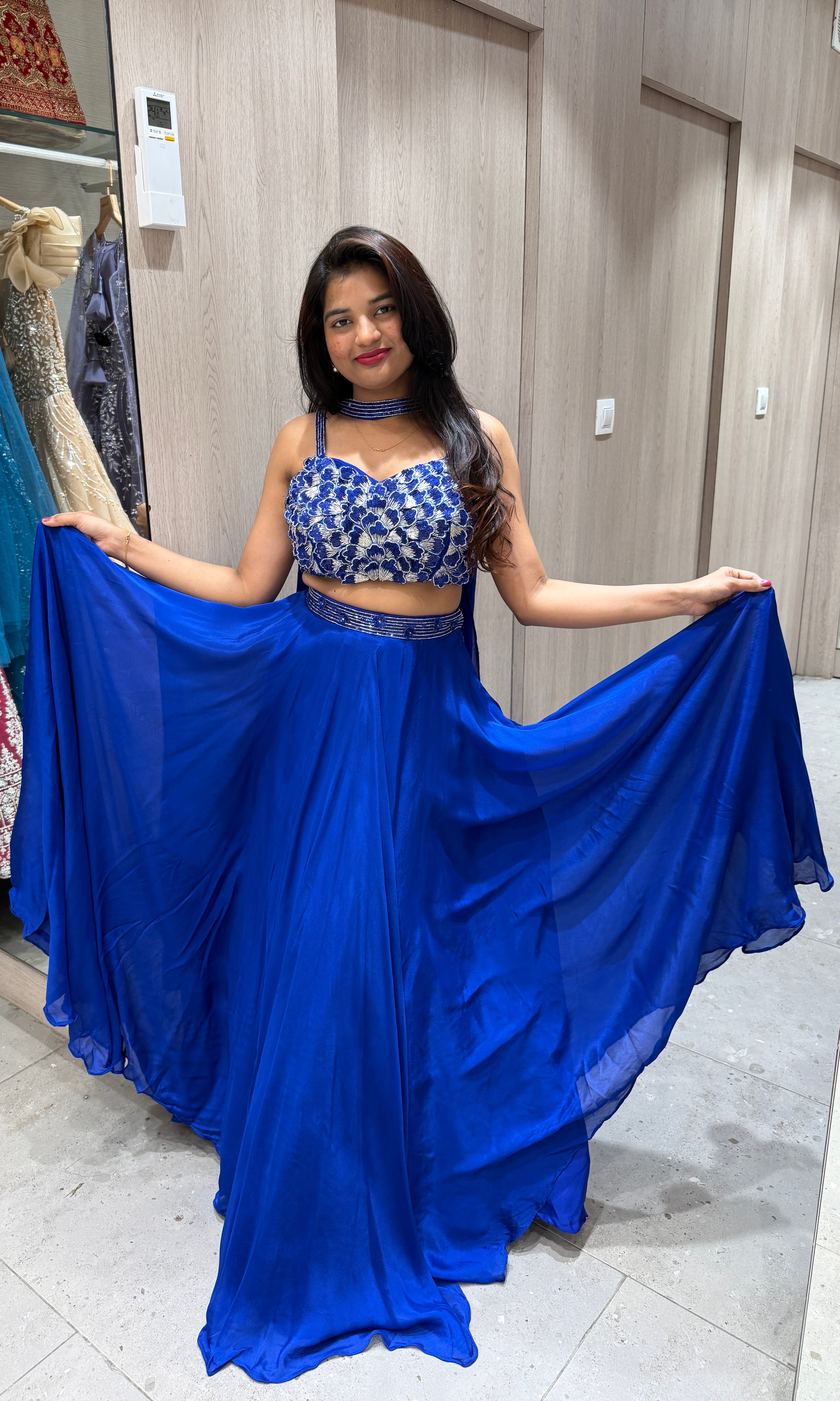 Blue lehenga with neck dupatta 1000