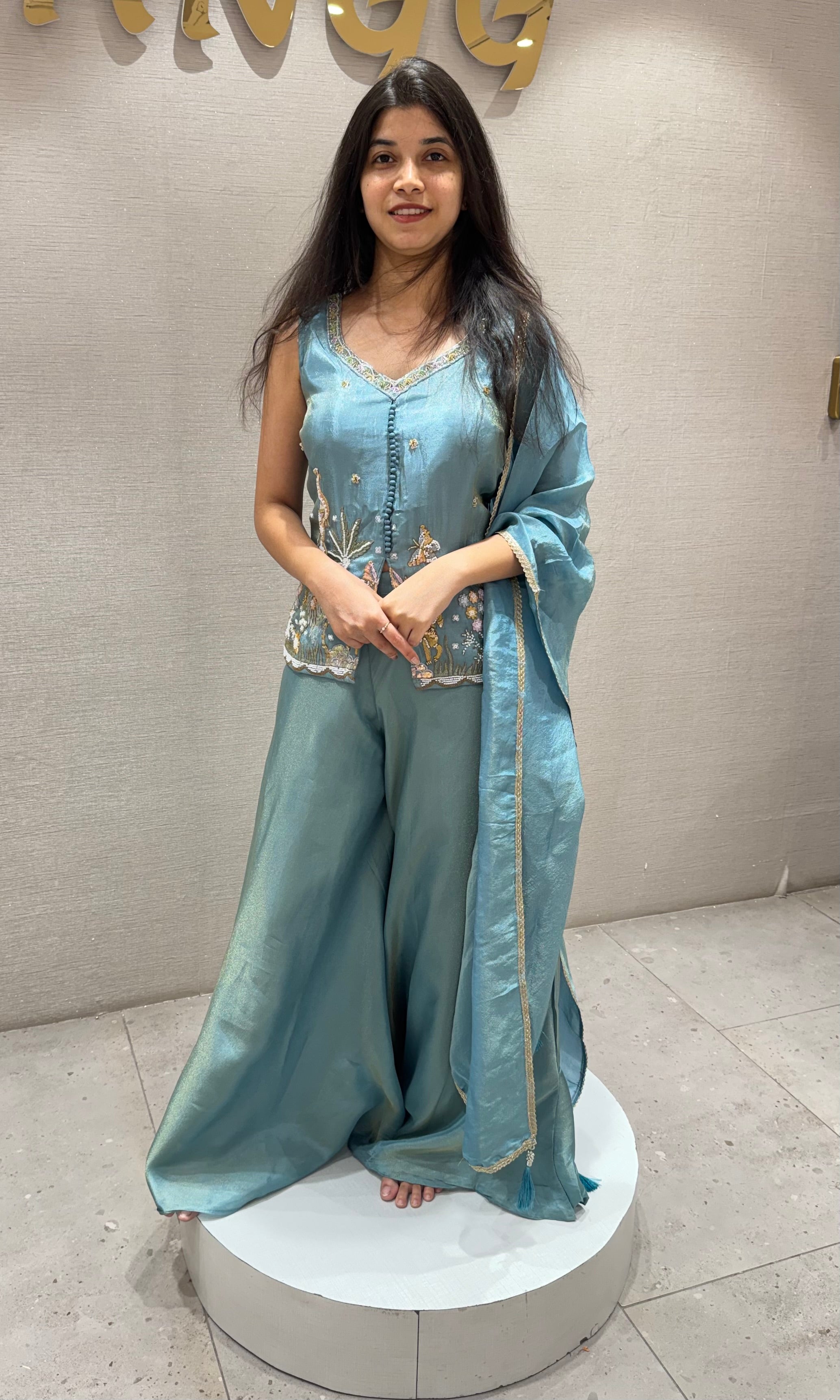 Sea Blue Tissue Palazzo Set