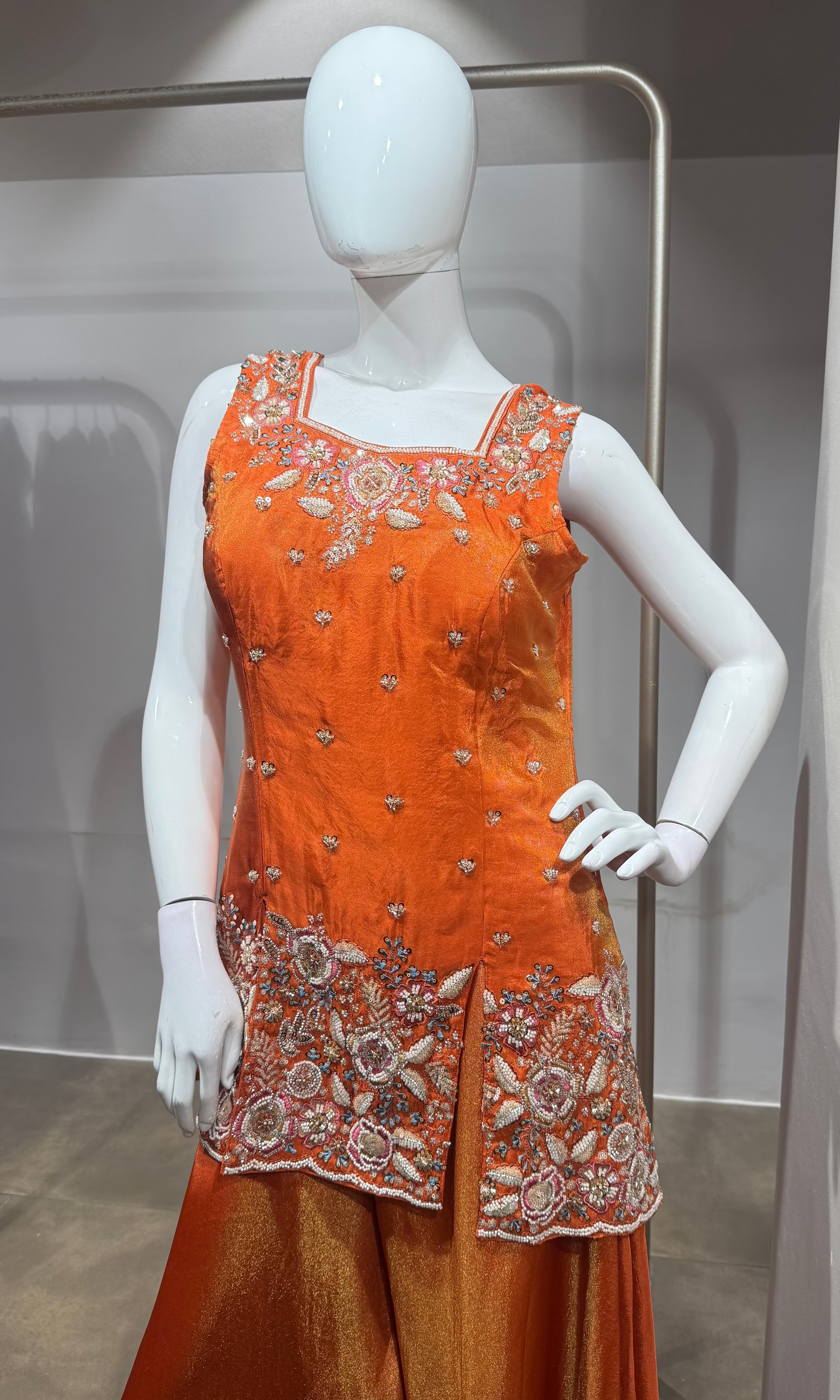 Orange Embroidered Silk Palazzo set
