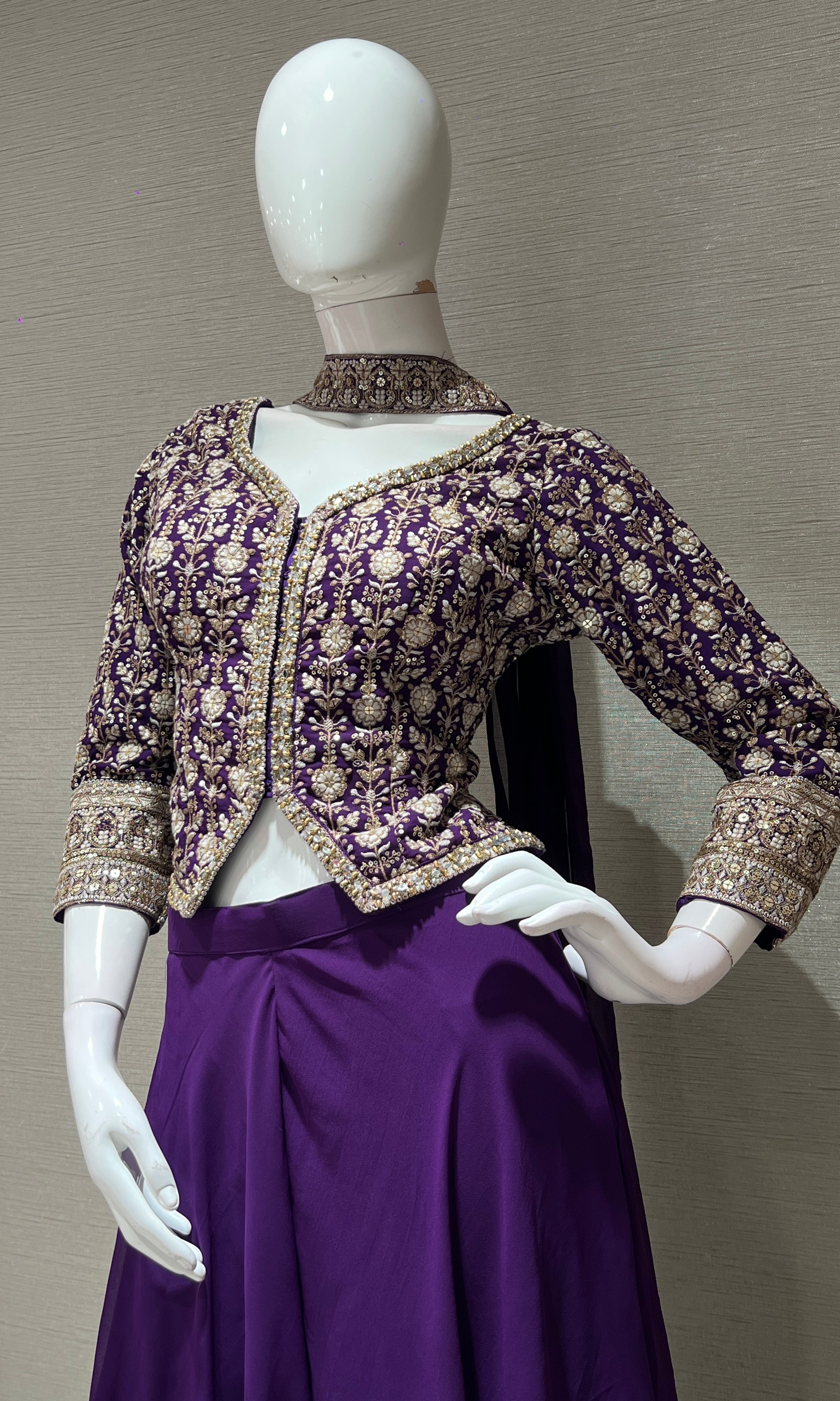 purple embroidered jacket PALAZOO SET