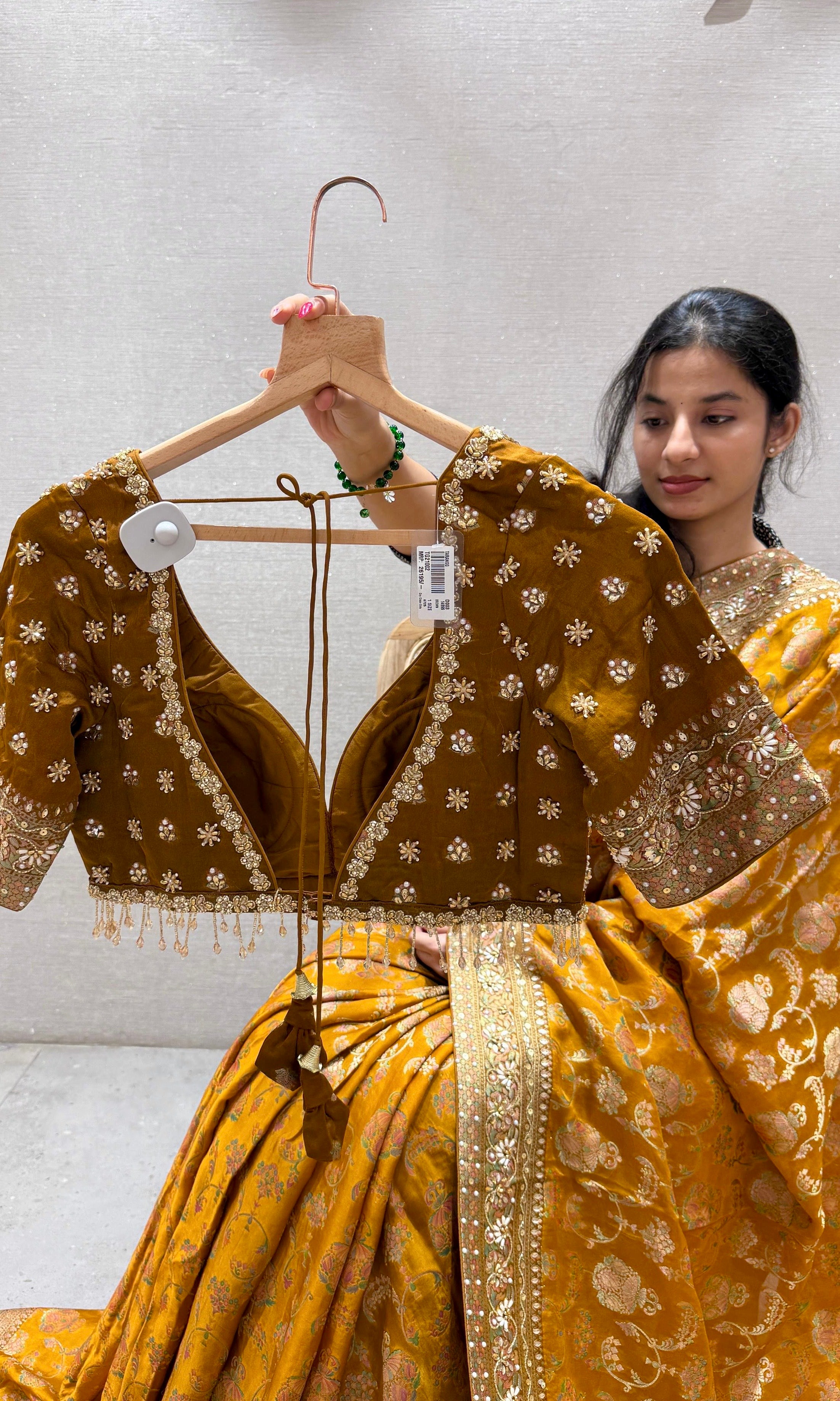 Golden Brown Banarasi saree with ready blouse