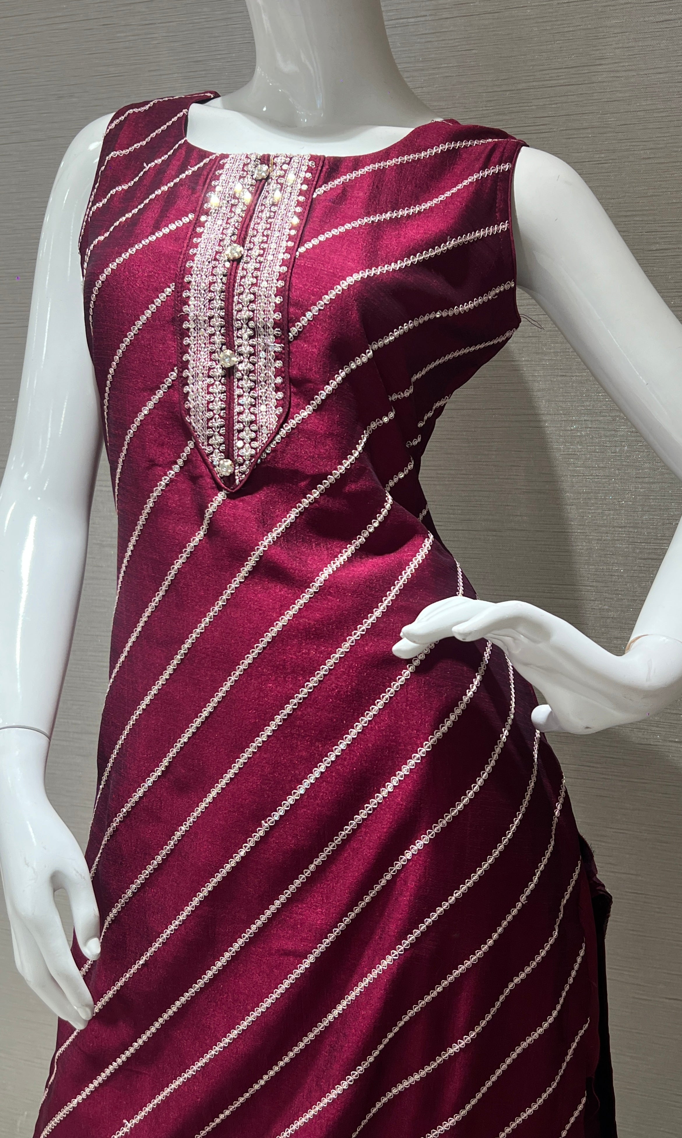 Wine Embroidered Kurta set