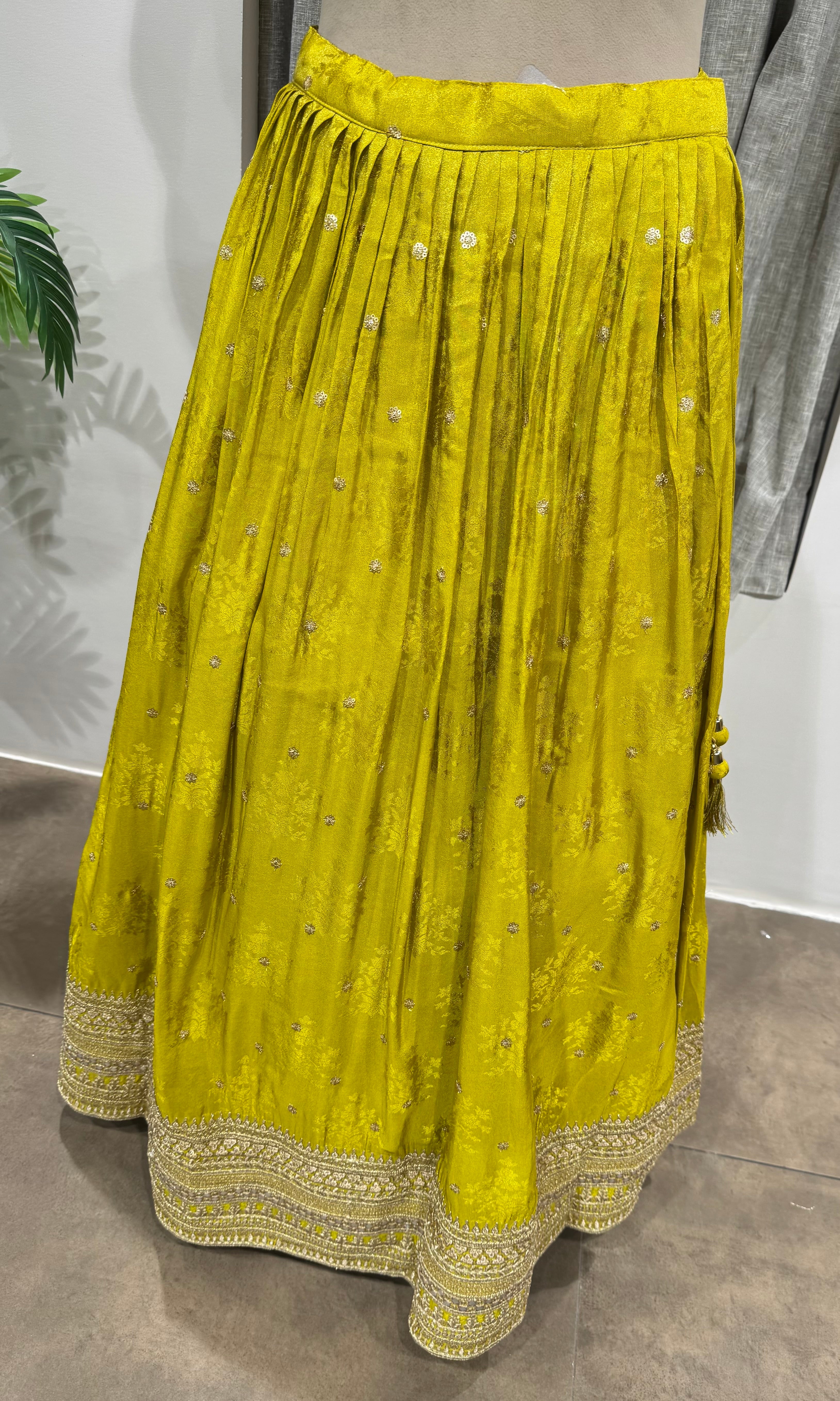 Lime green Georgette Lehenga Set with Net Dupatta