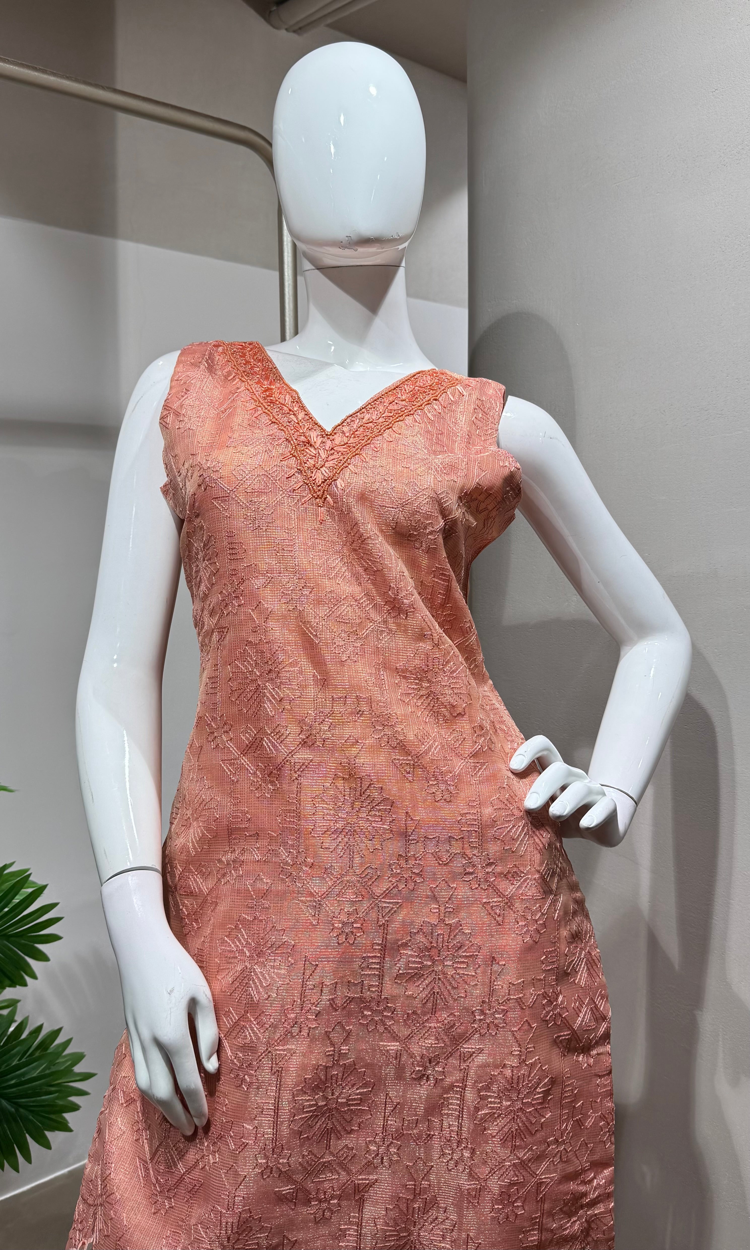 Pink shimmer tissue kurta set