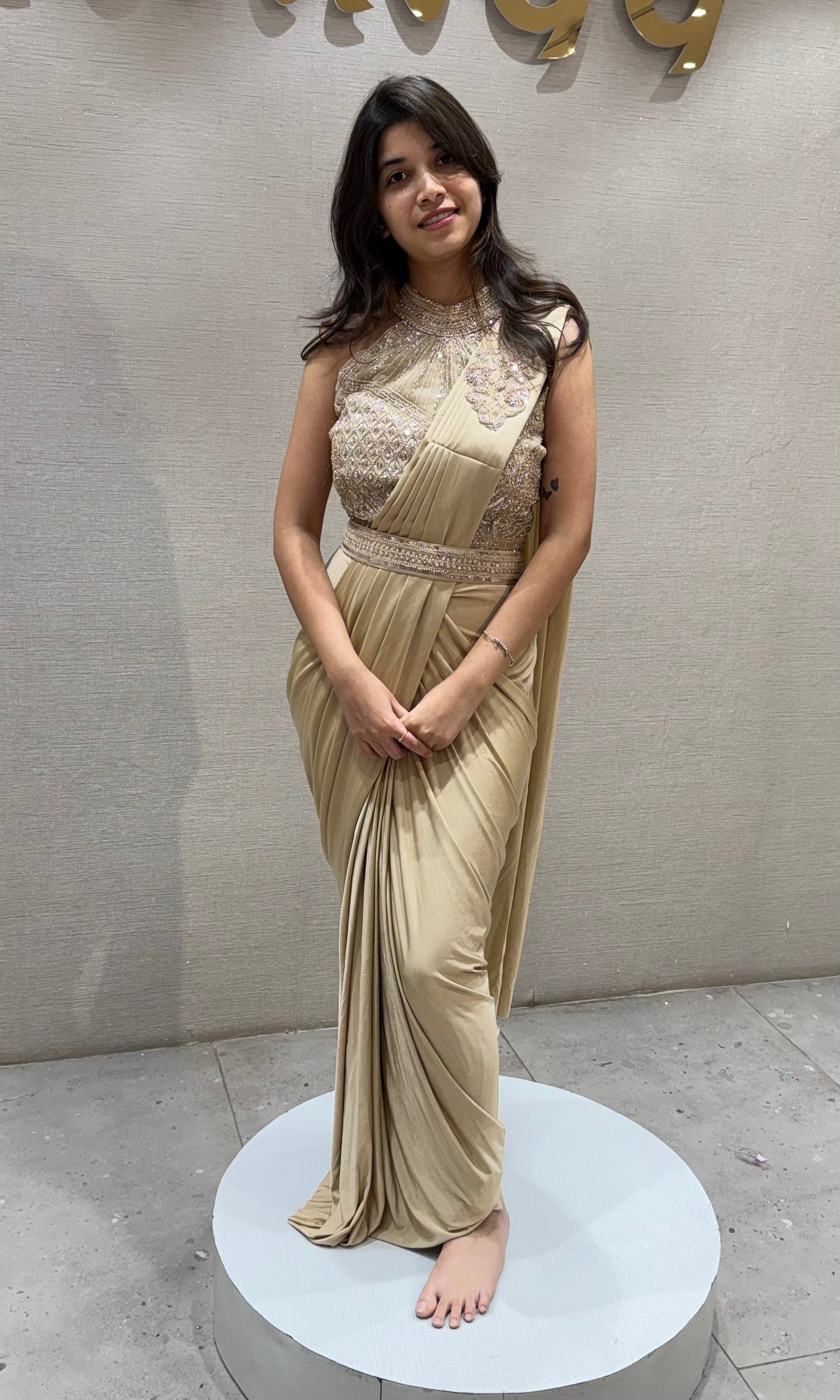 Golden Shimmer Saree with Embellished Waistband