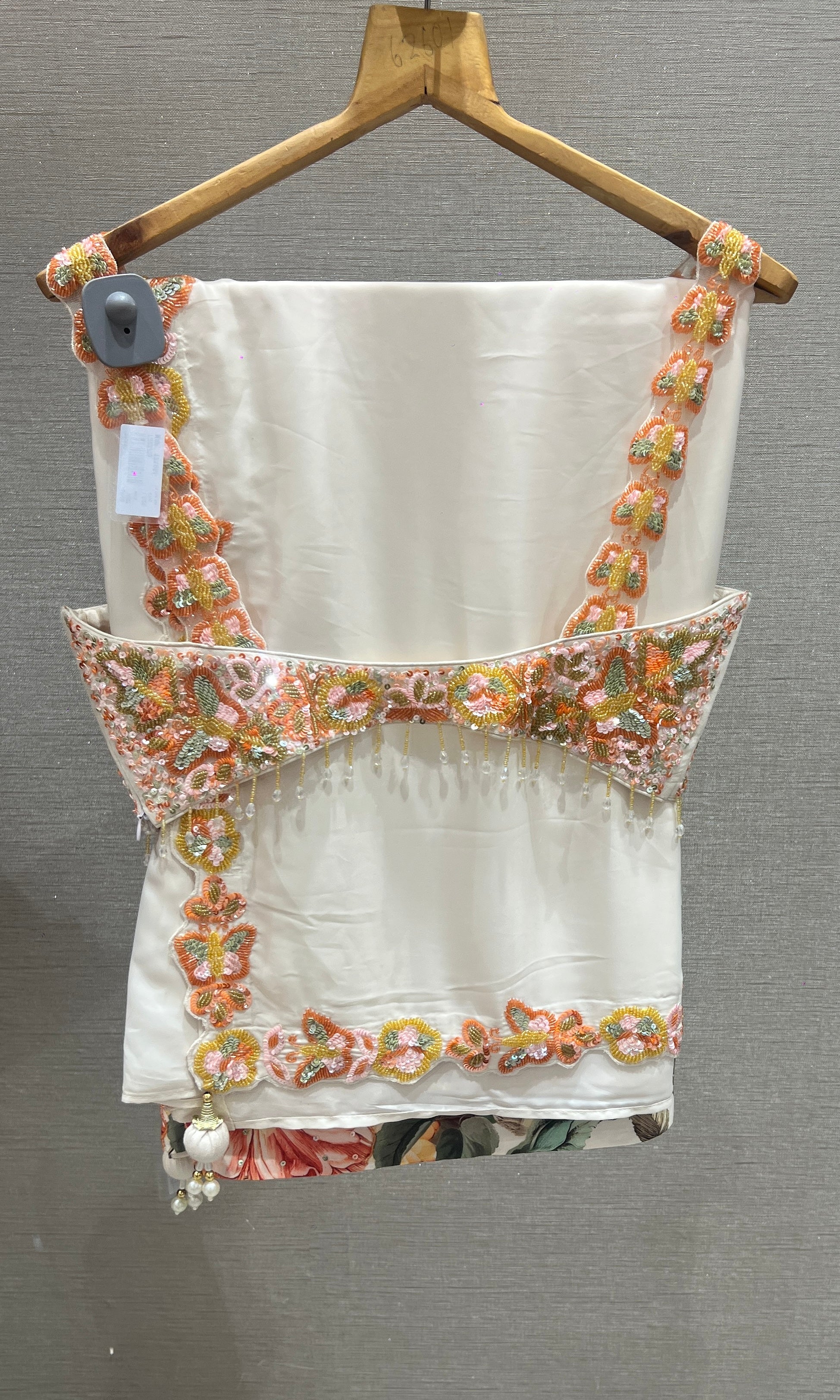 White Floral Print Saree with Sequin ready Blouse