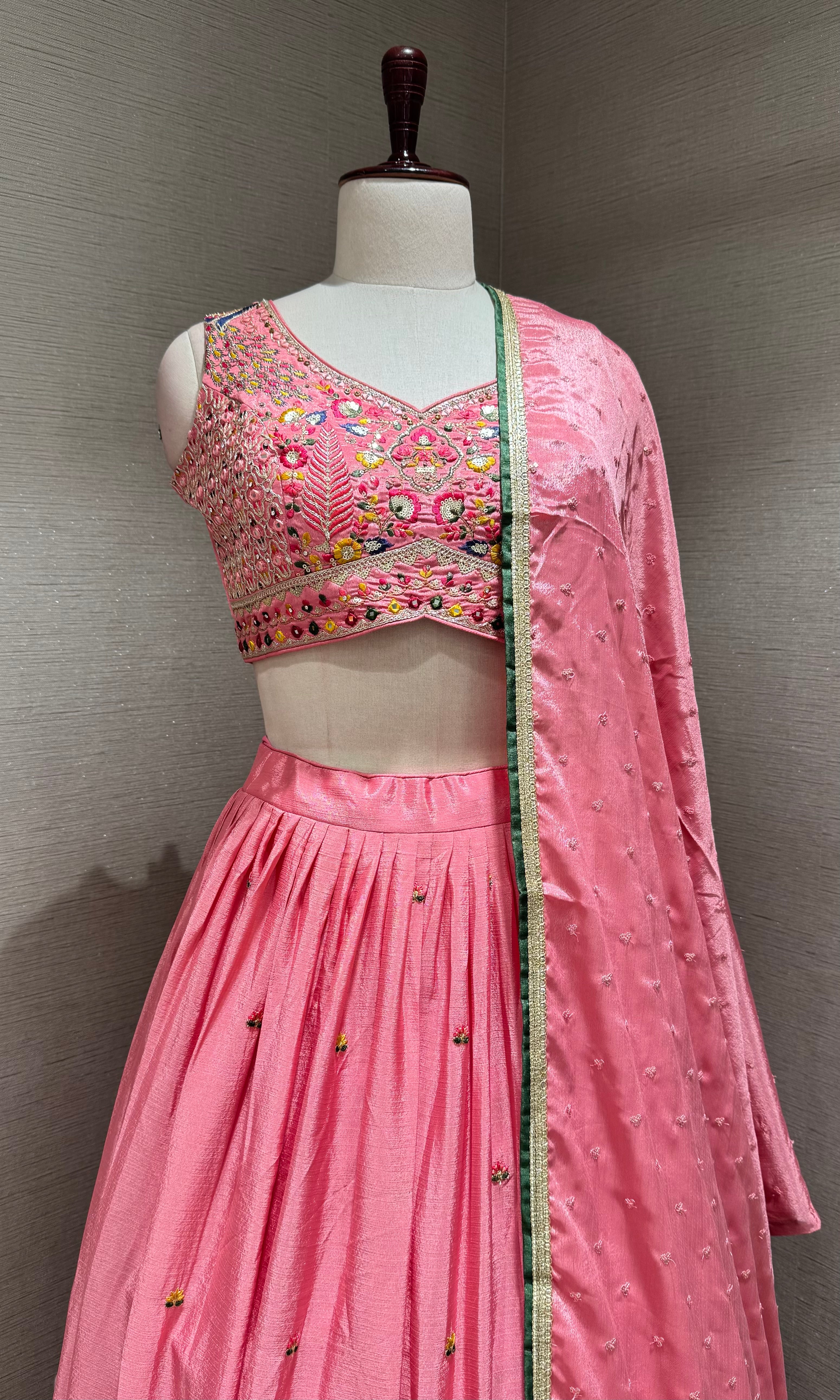Pink Embroidered Lehenga Set