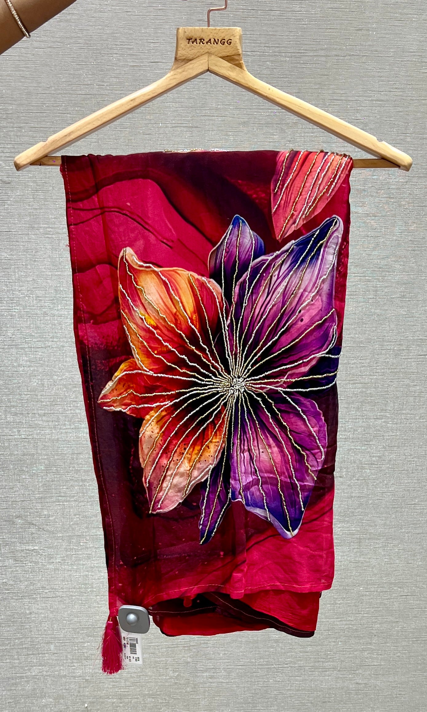 Wine Bloom Georgette-Chiffon Saree