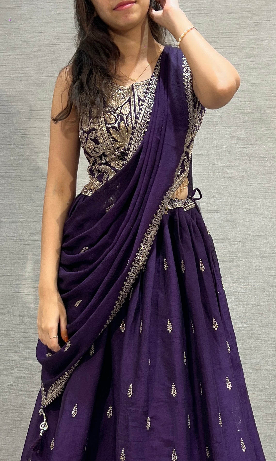 PURPLE Floral Motif Embroidered Lehenga Set