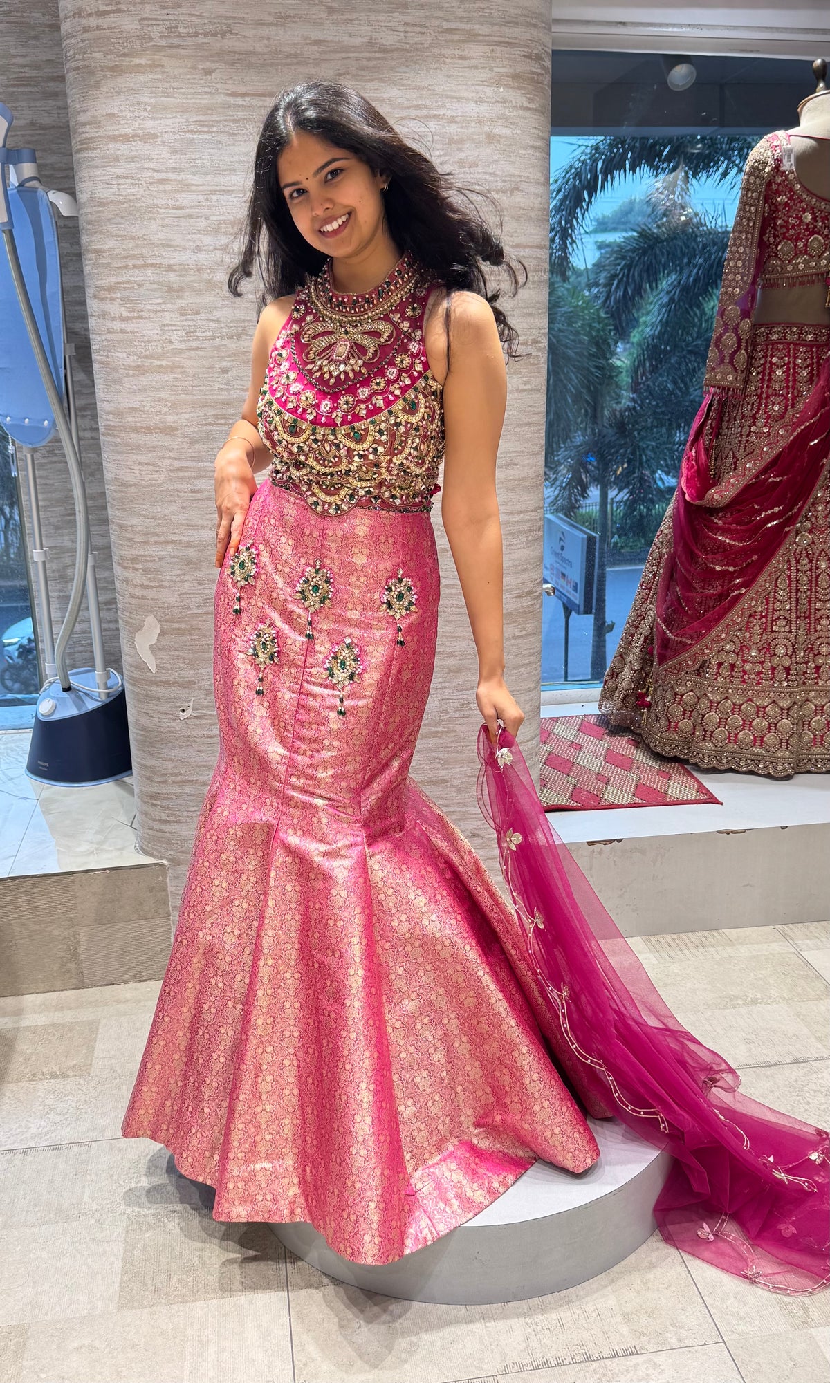 Rani Pink and Gold Embellished Bridal Lehenga