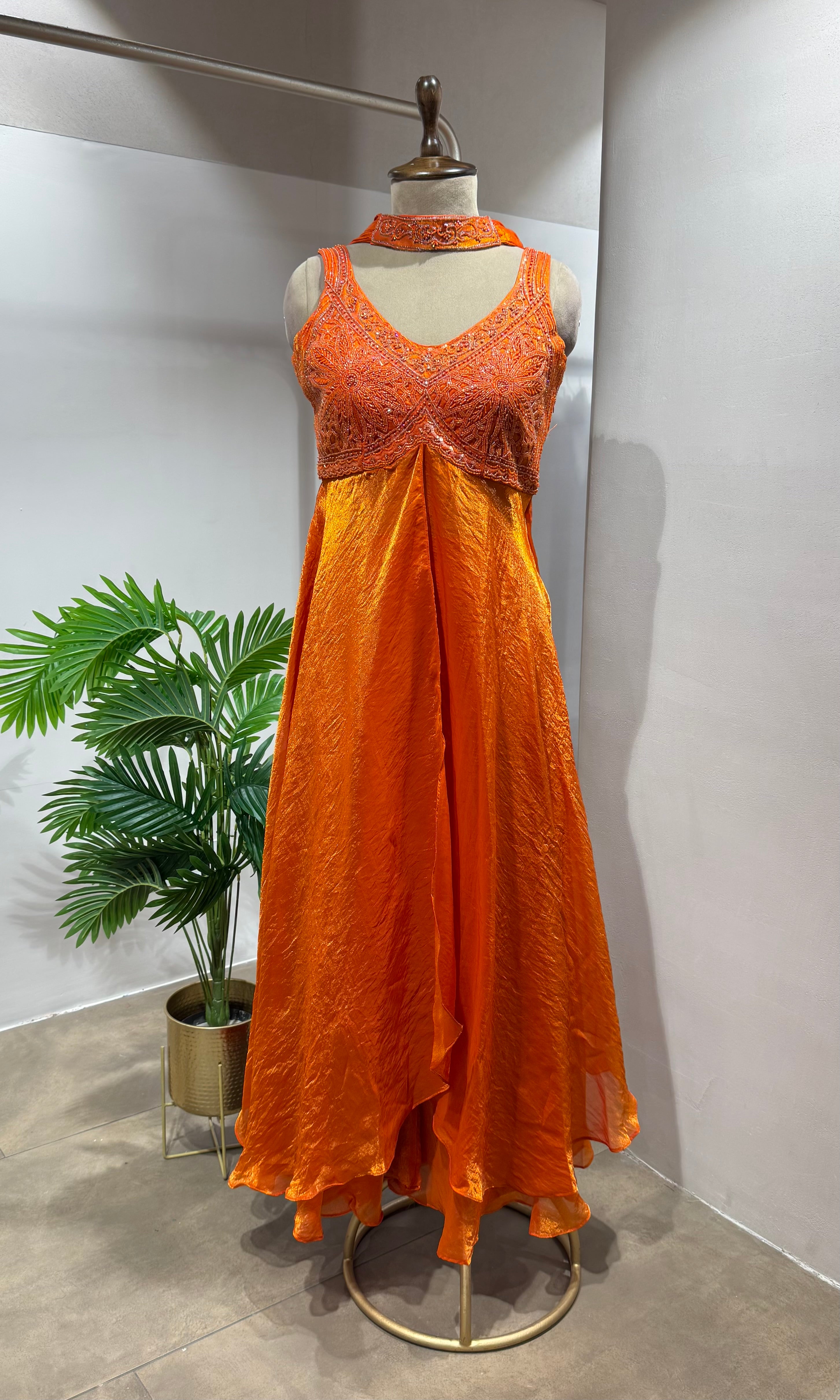 RUST Embroidered Anarkali Long Dress