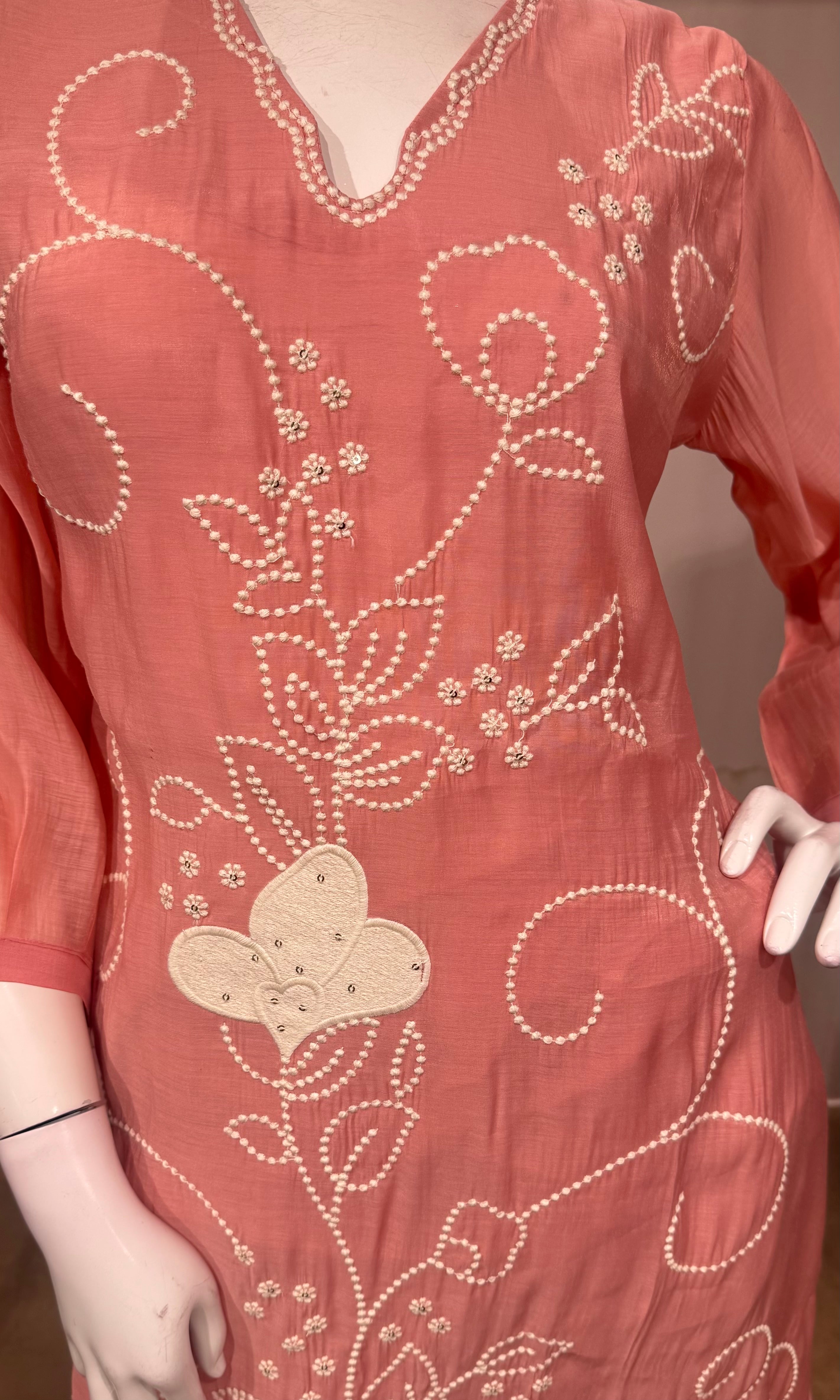 Baby Pink Cotton silk Floral Kurta set with dupatta