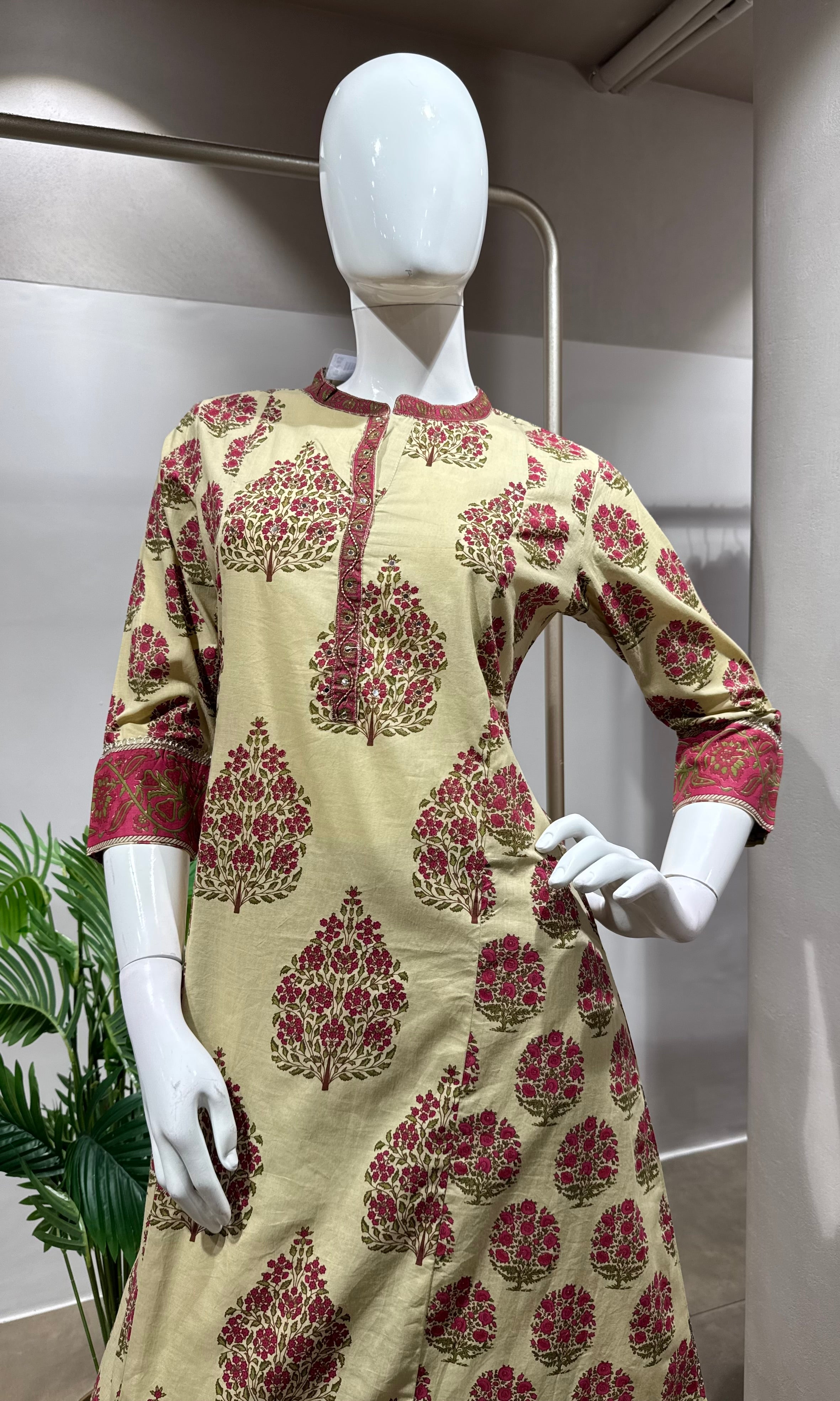 PINK Floral cotton Kurta set with Dupatta